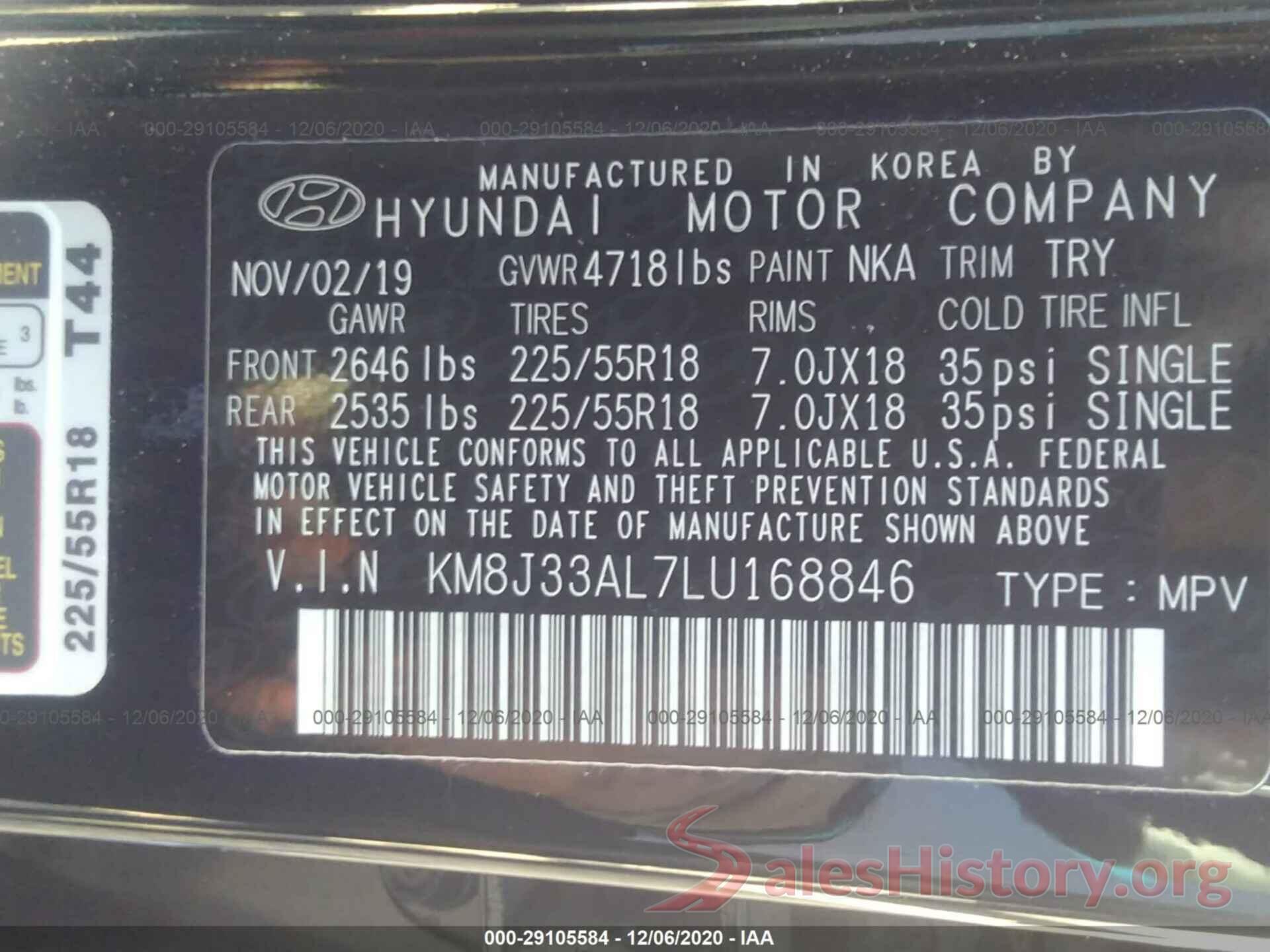 KM8J33AL7LU168846 2020 HYUNDAI TUCSON