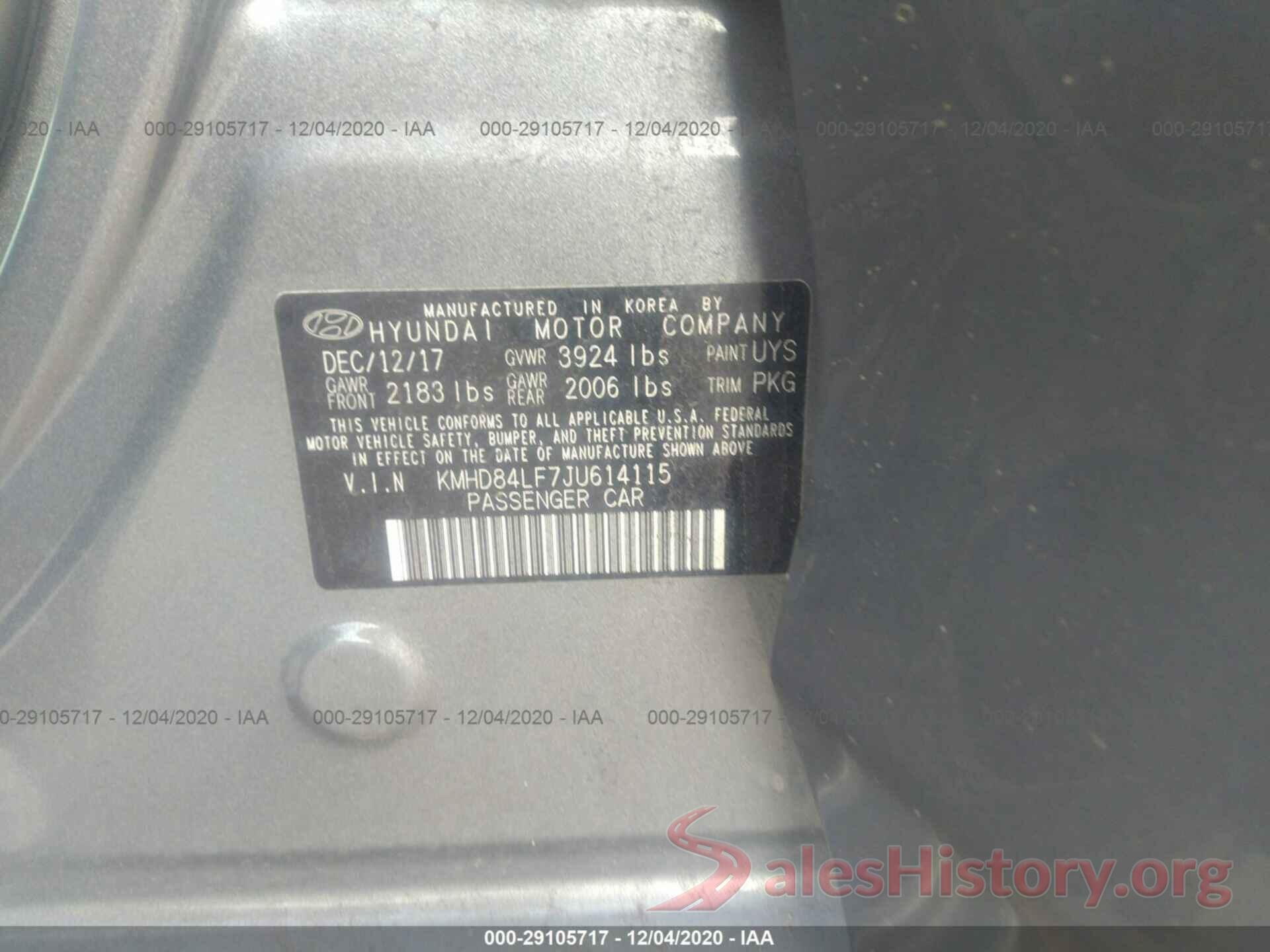 KMHD84LF7JU614115 2018 HYUNDAI ELANTRA