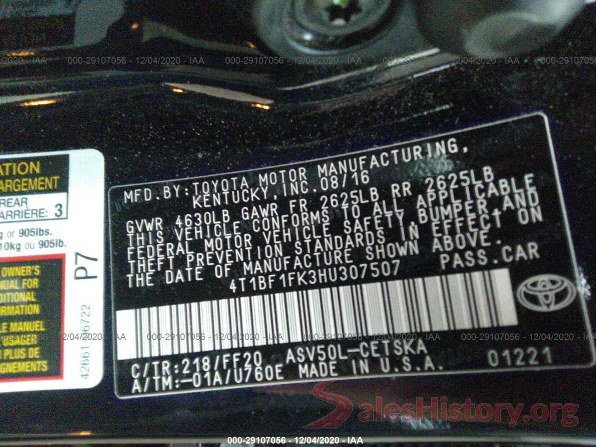 4T1BF1FK3HU307507 2017 TOYOTA CAMRY