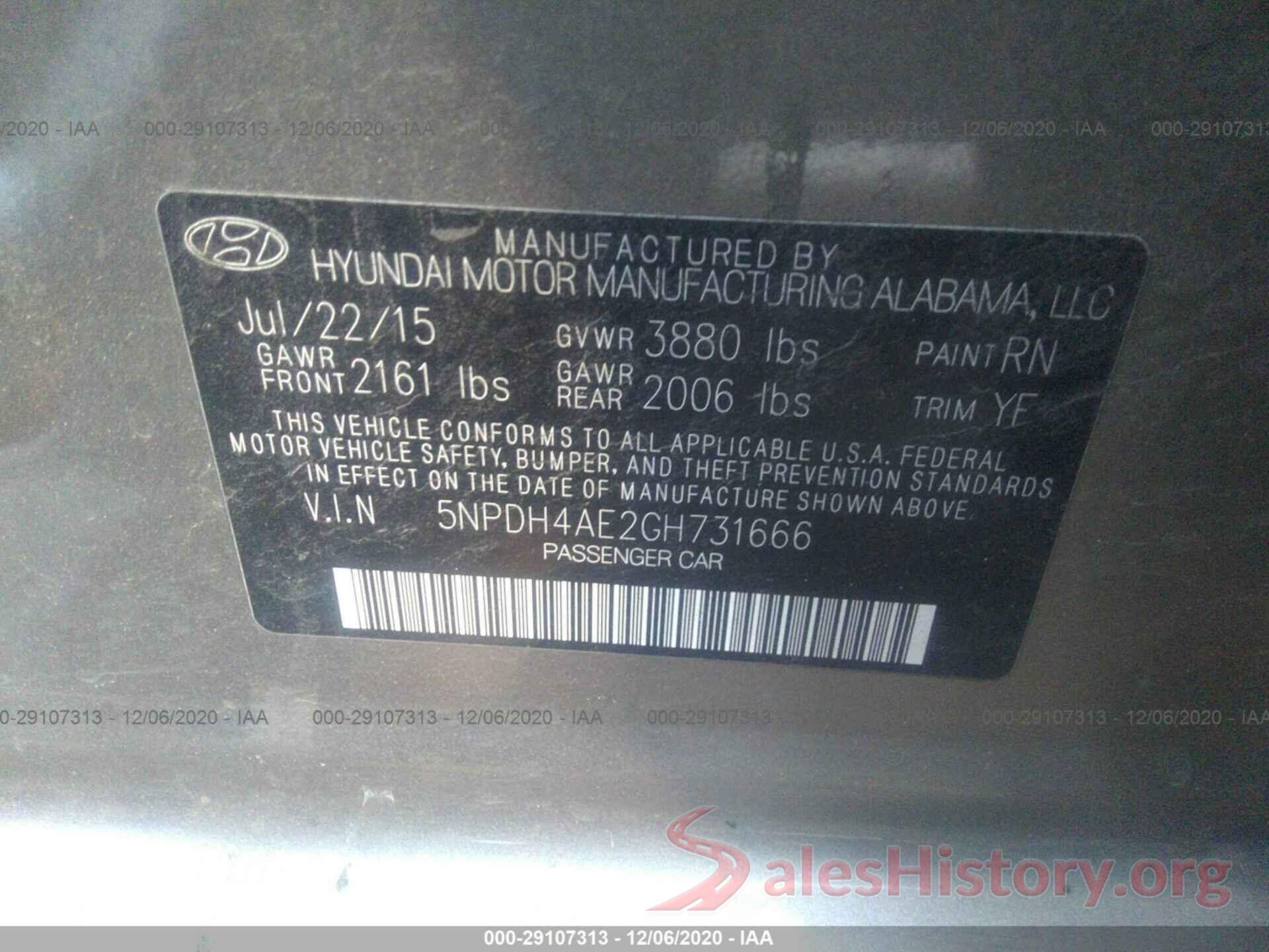 5NPDH4AE2GH731666 2016 HYUNDAI ELANTRA