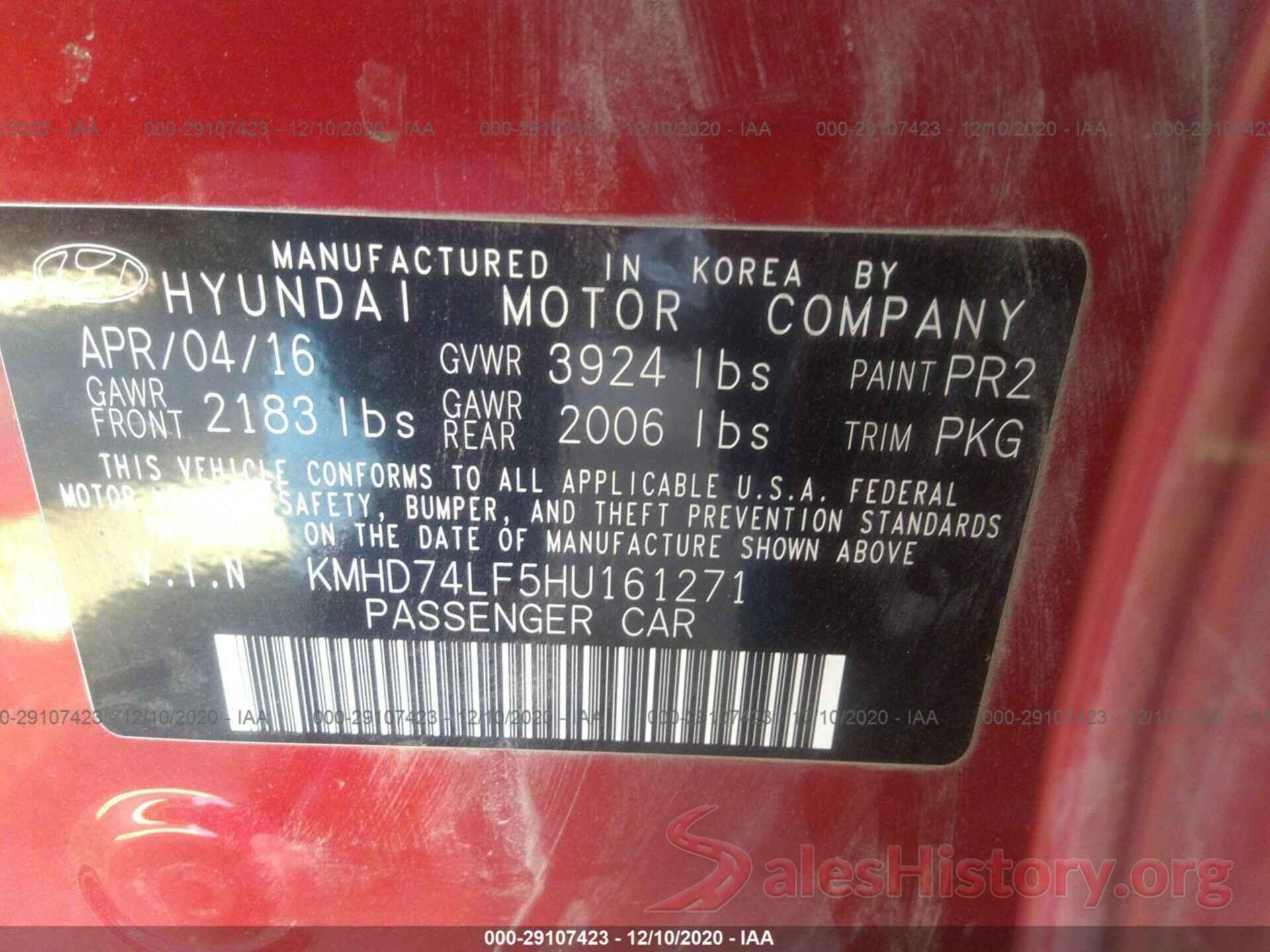 KMHD74LF5HU161271 2017 HYUNDAI ELANTRA