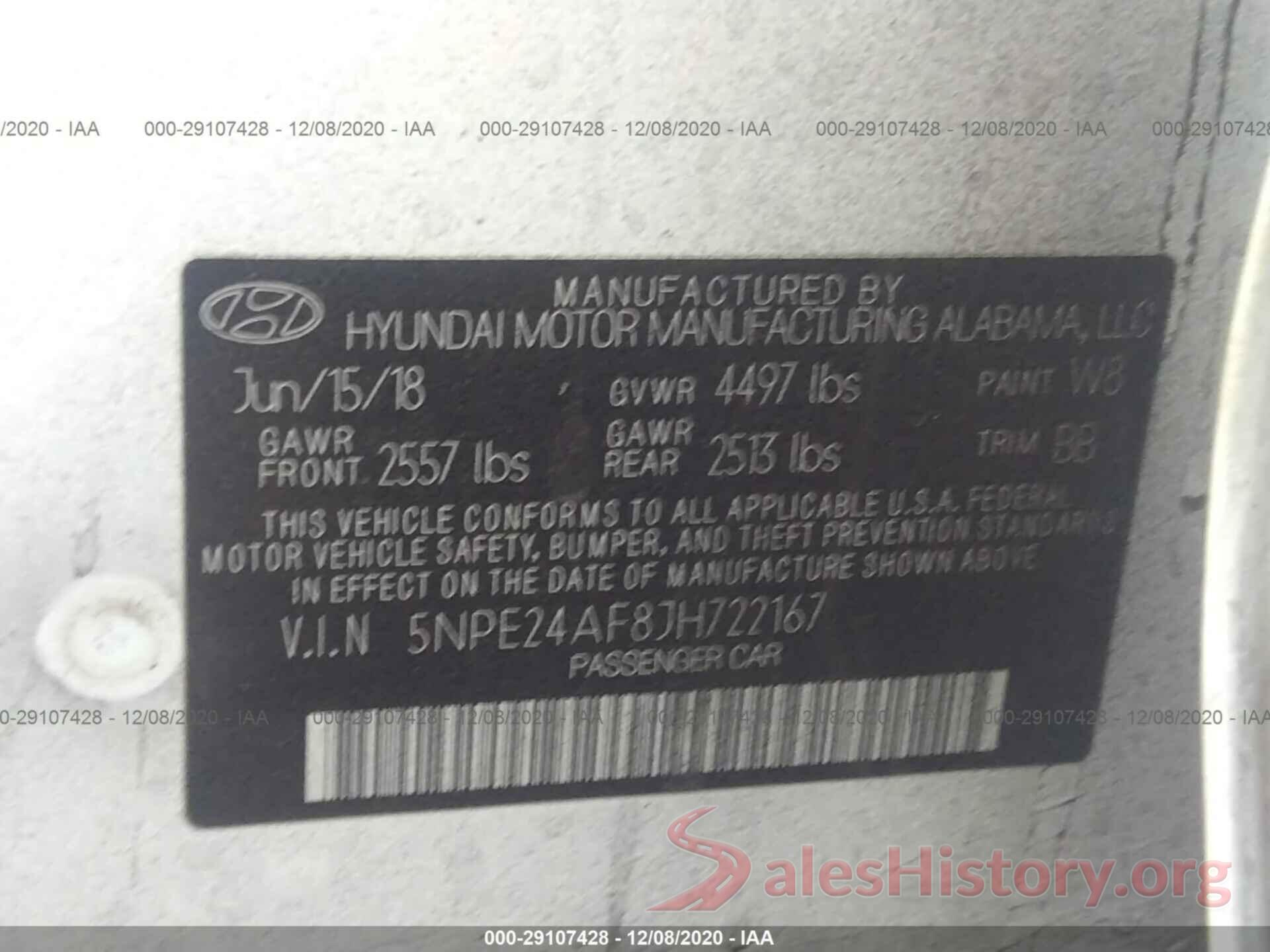 5NPE24AF8JH722167 2018 HYUNDAI SONATA