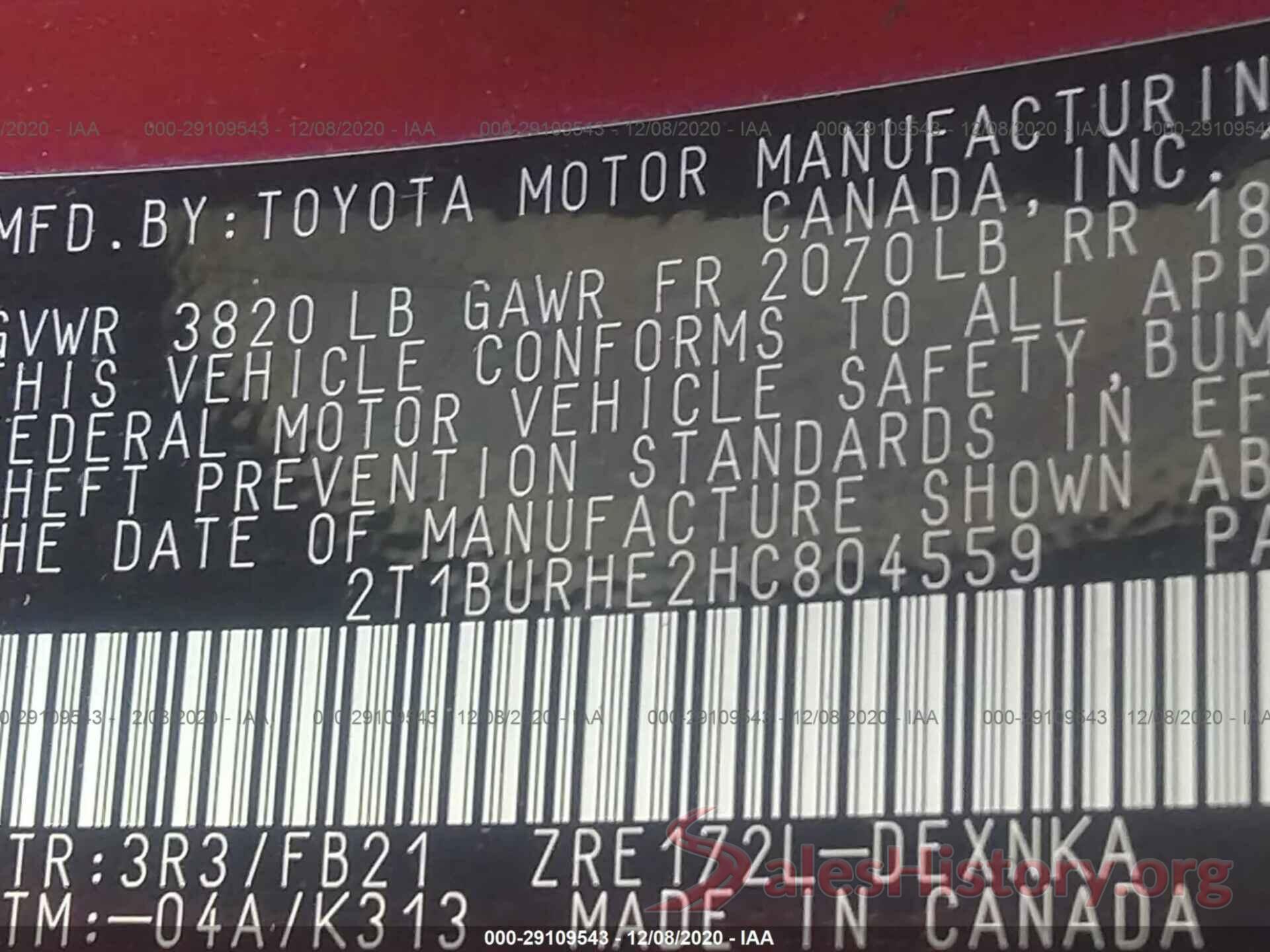 2T1BURHE2HC804559 2017 TOYOTA COROLLA