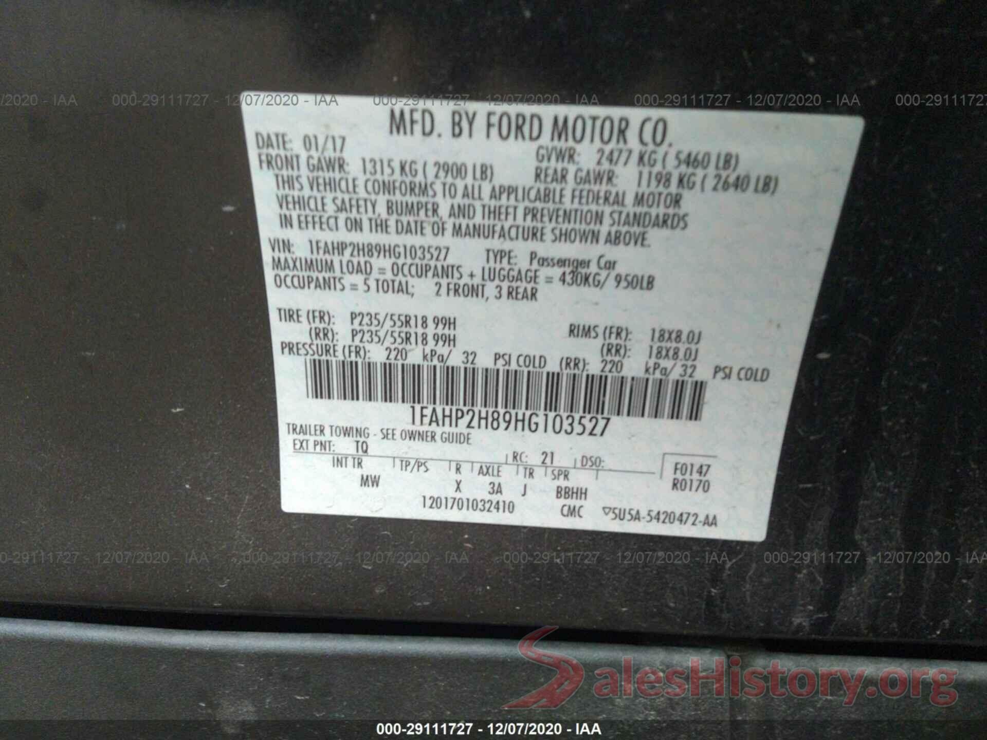 1FAHP2H89HG103527 2017 FORD TAURUS