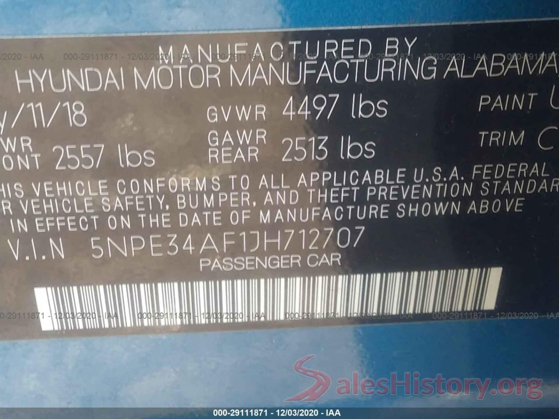 5NPE34AF1JH712707 2018 HYUNDAI SONATA