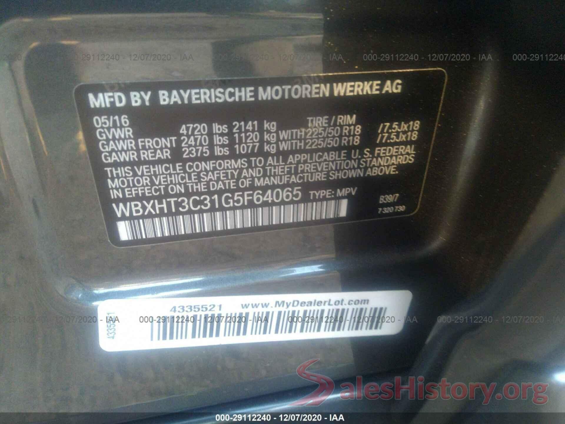 WBXHT3C31G5F64065 2016 BMW X1