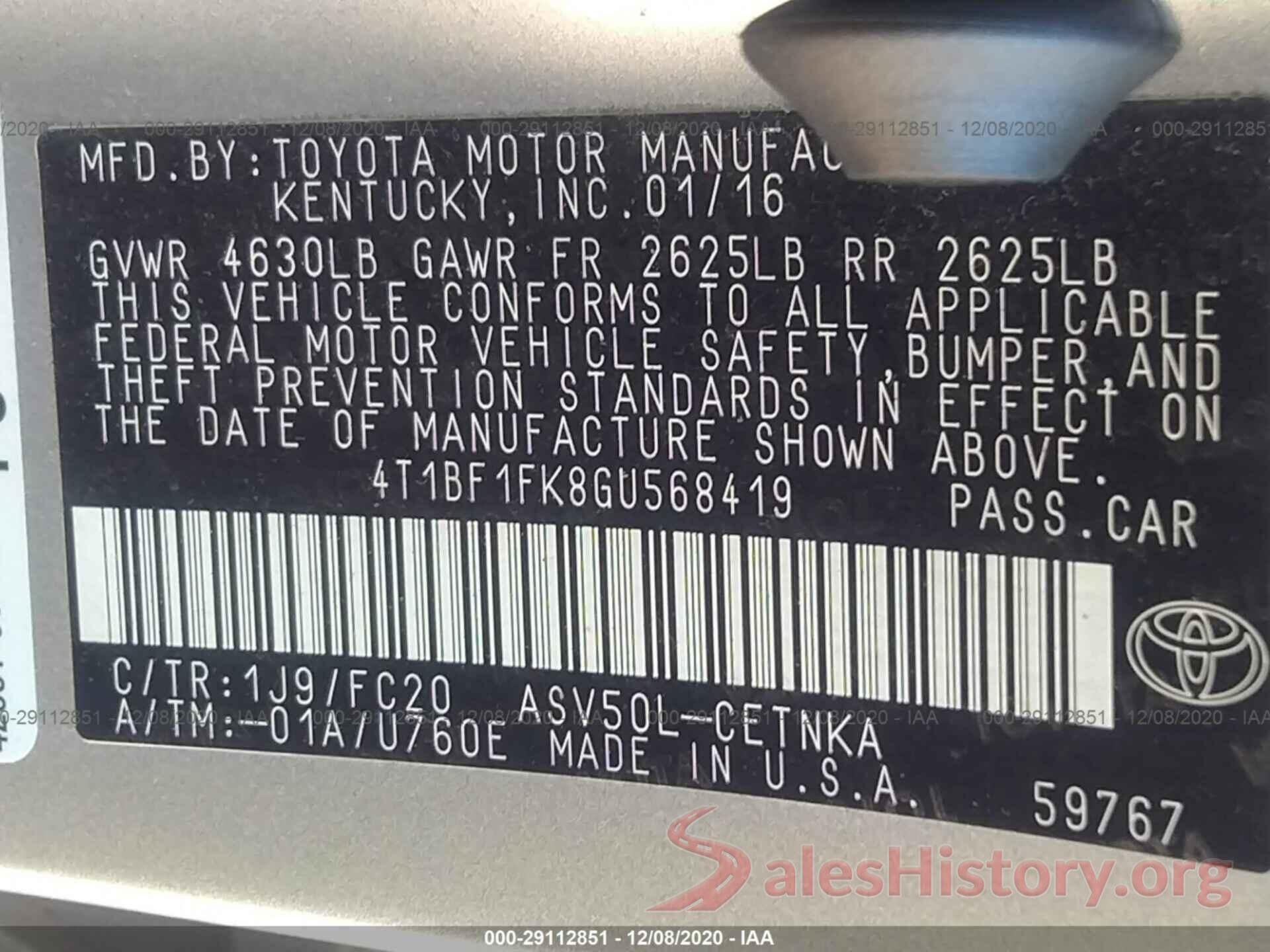 4T1BF1FK8GU568419 2016 TOYOTA CAMRY