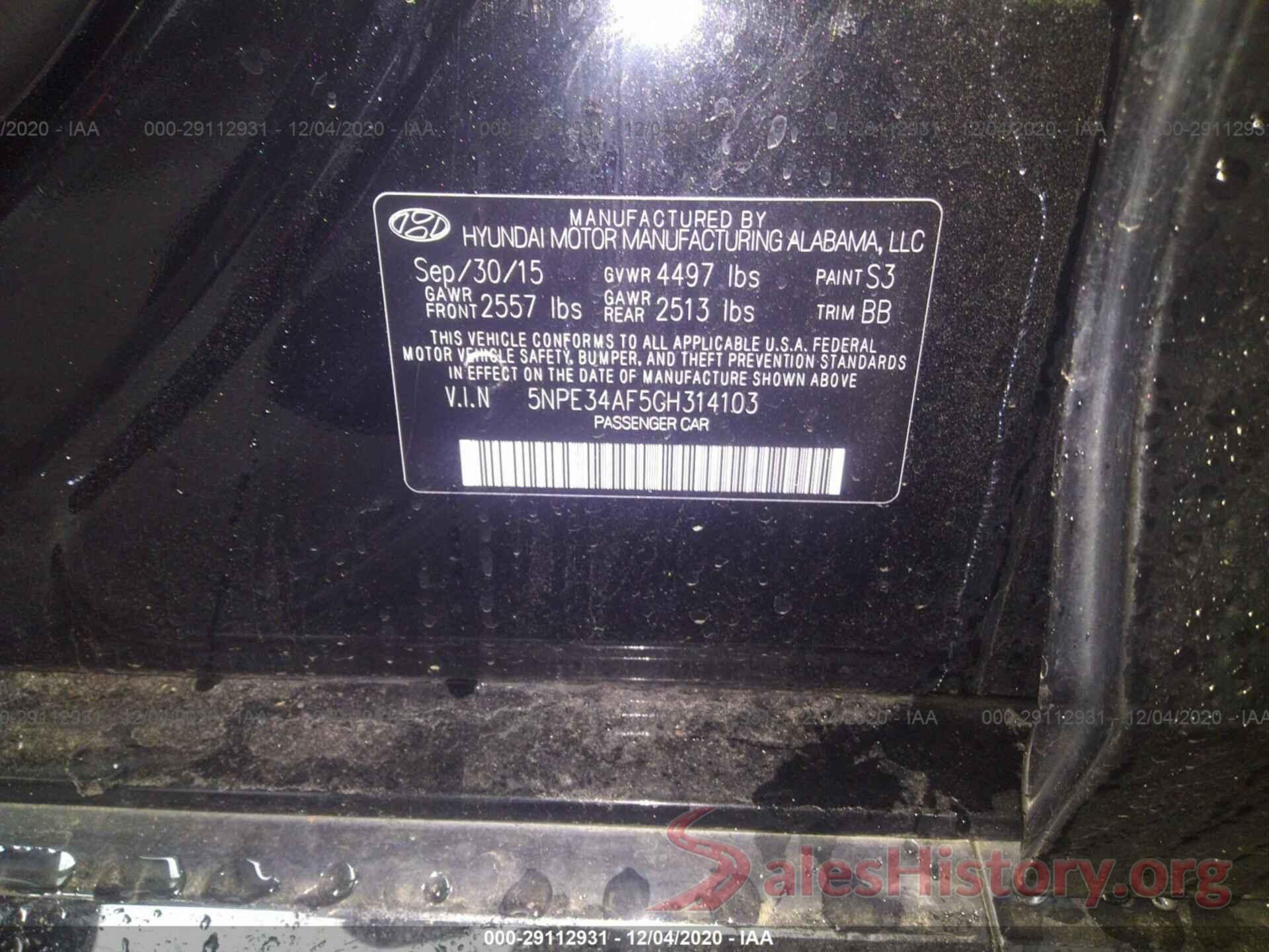 5NPE34AF5GH314103 2016 HYUNDAI SONATA