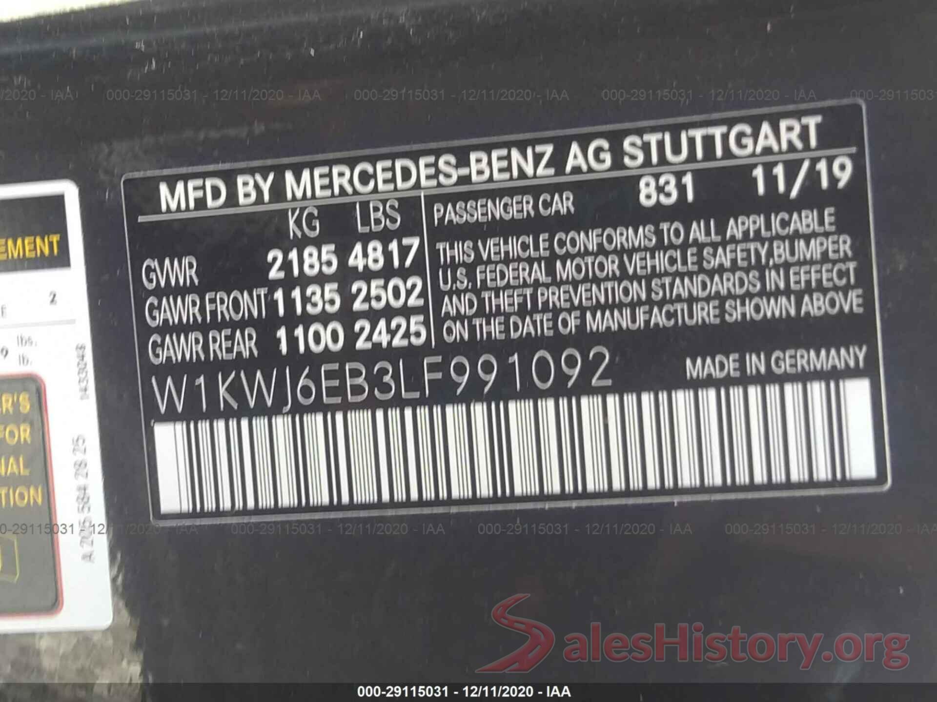 W1KWJ6EB3LF991092 2020 MERCEDES-BENZ C-CLASS