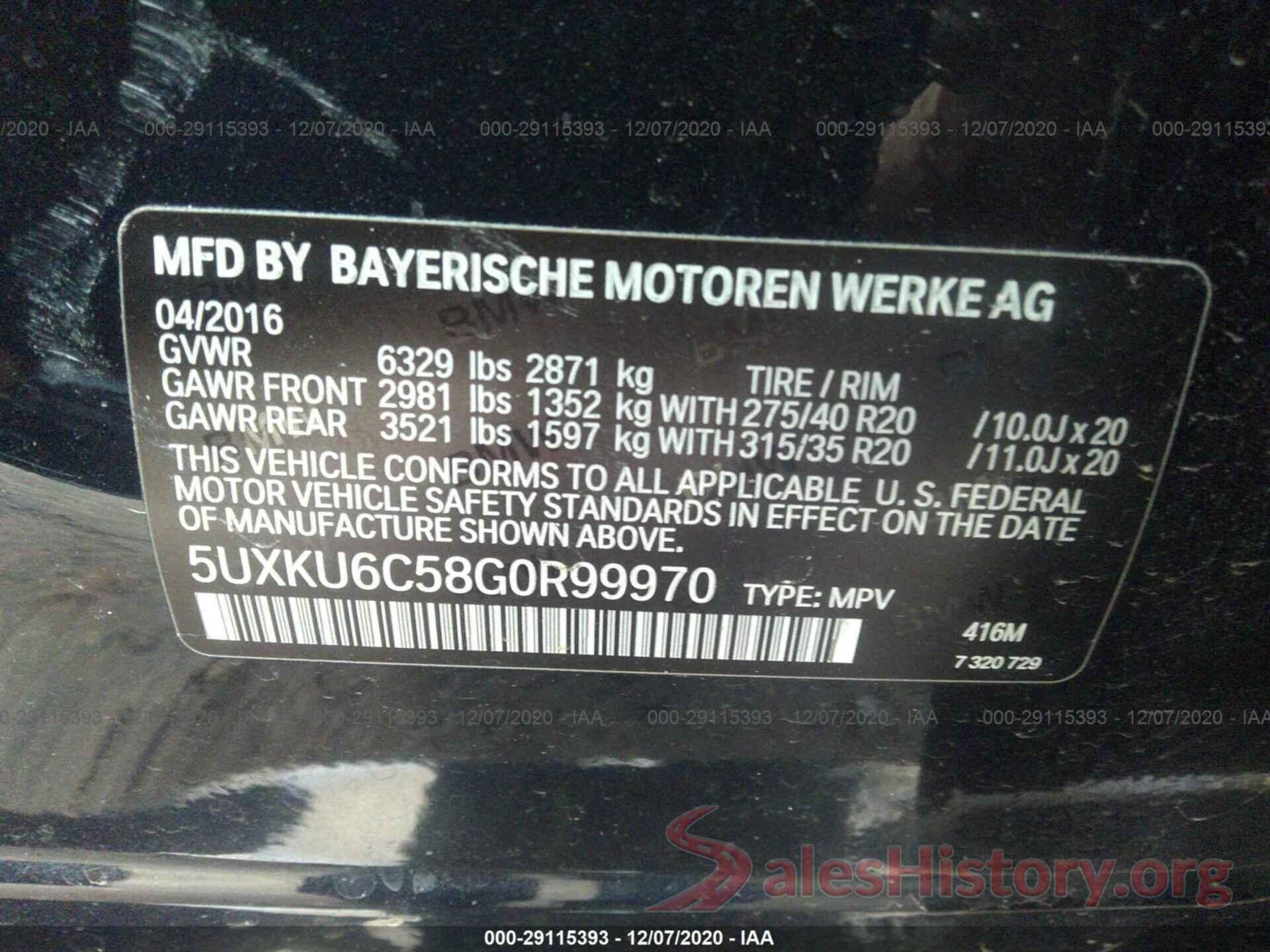 5UXKU6C58G0R99970 2016 BMW X6