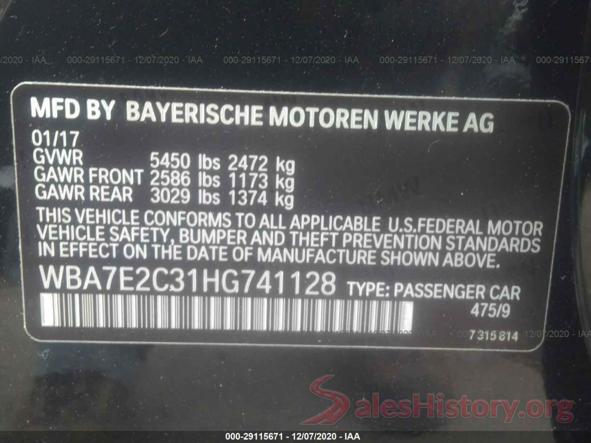 WBA7E2C31HG741128 2017 BMW 7 SERIES