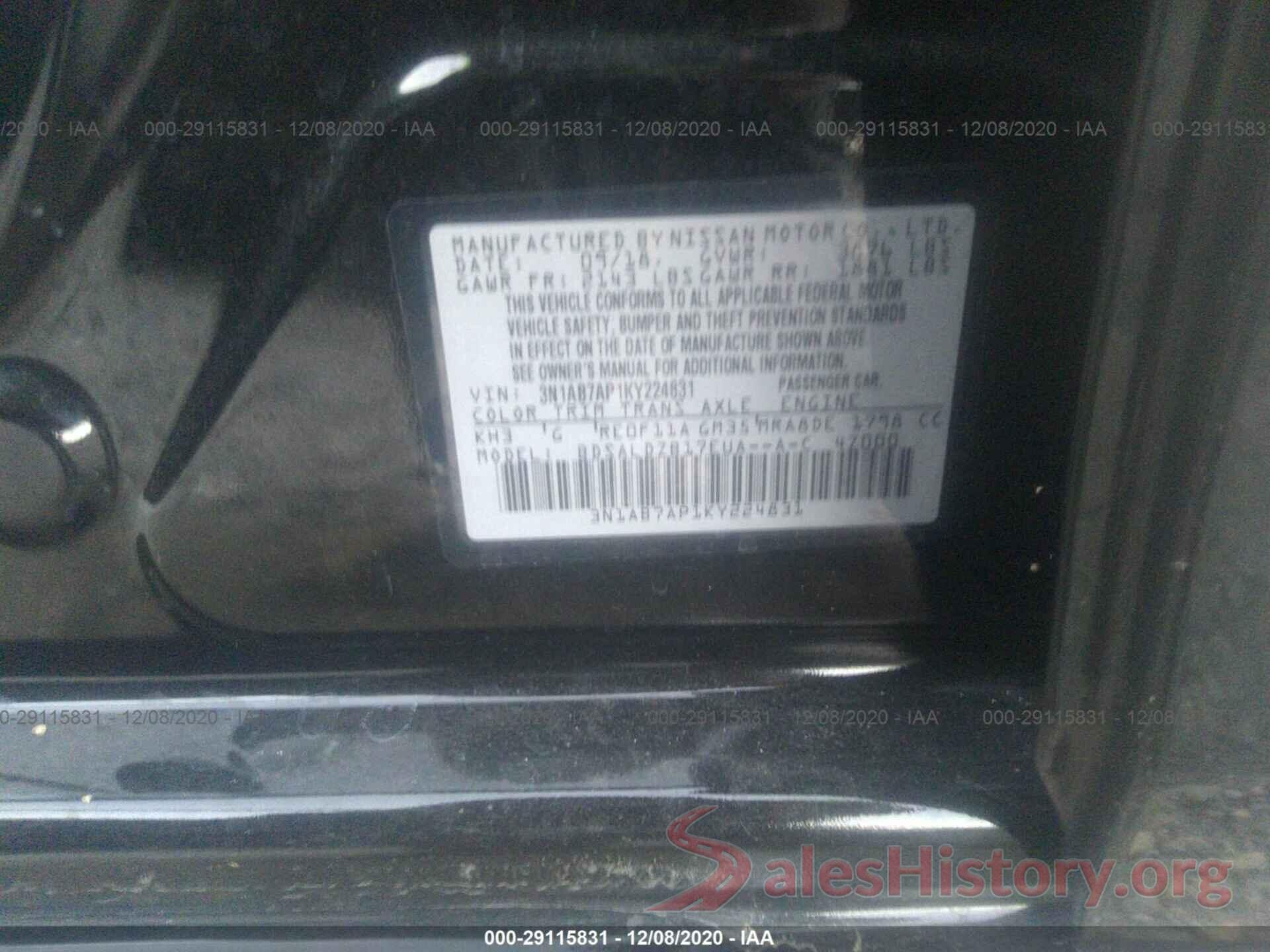 3N1AB7AP1KY224831 2019 NISSAN SENTRA