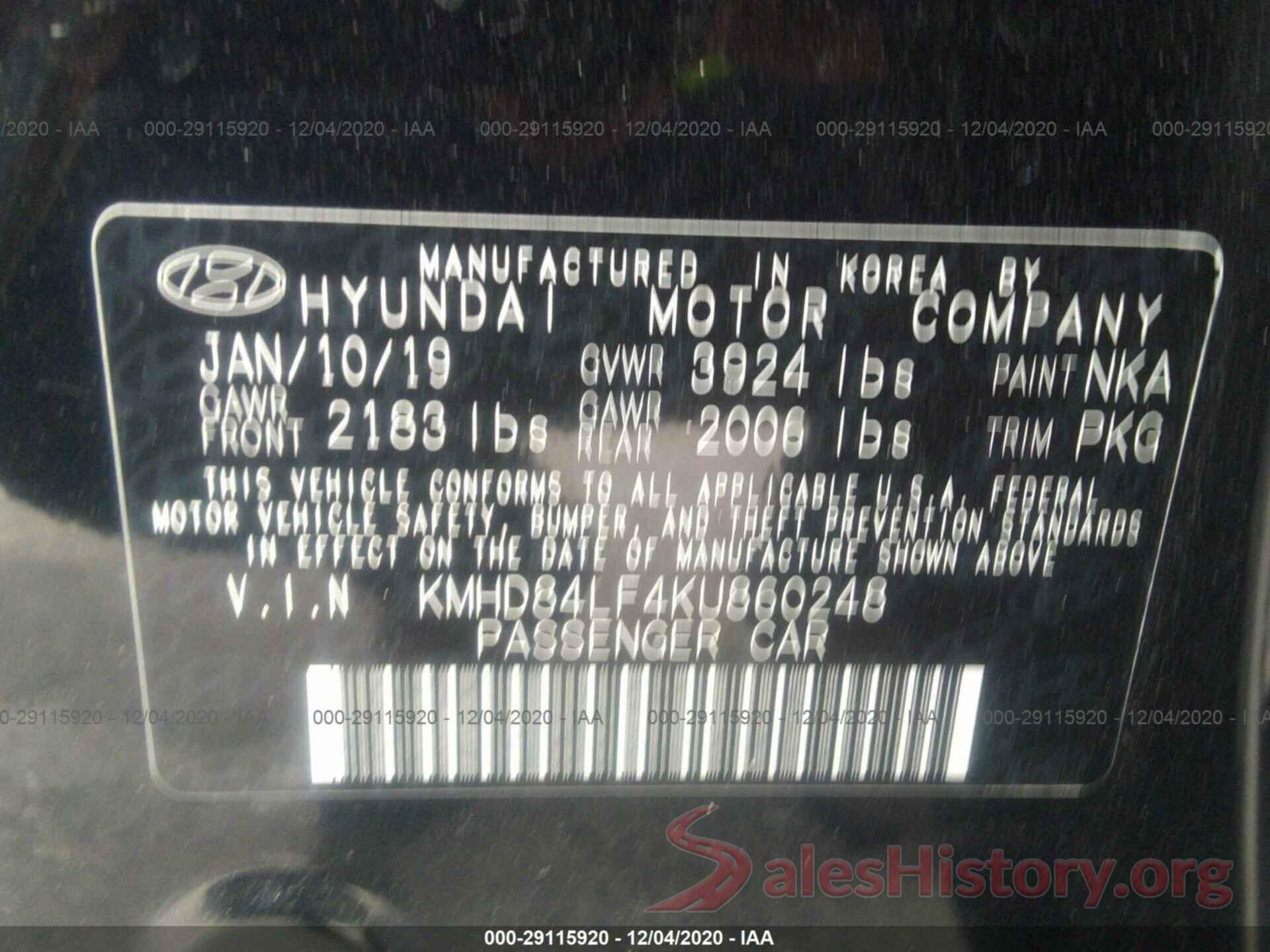 KMHD84LF4KU860248 2019 HYUNDAI ELANTRA