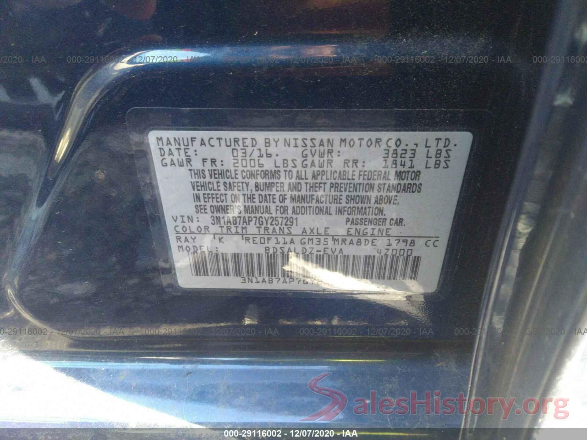 3N1AB7AP7GY257291 2016 NISSAN SENTRA