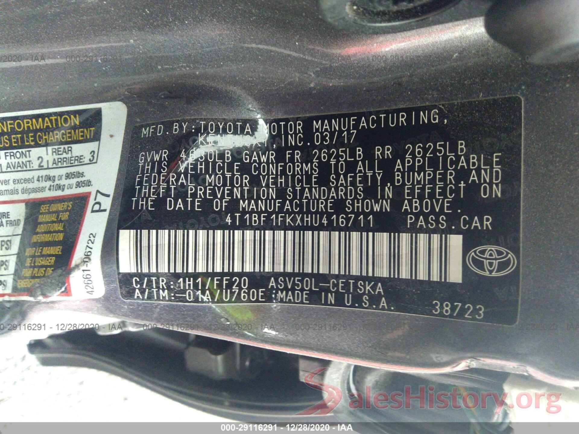 4T1BF1FKXHU416711 2017 TOYOTA CAMRY