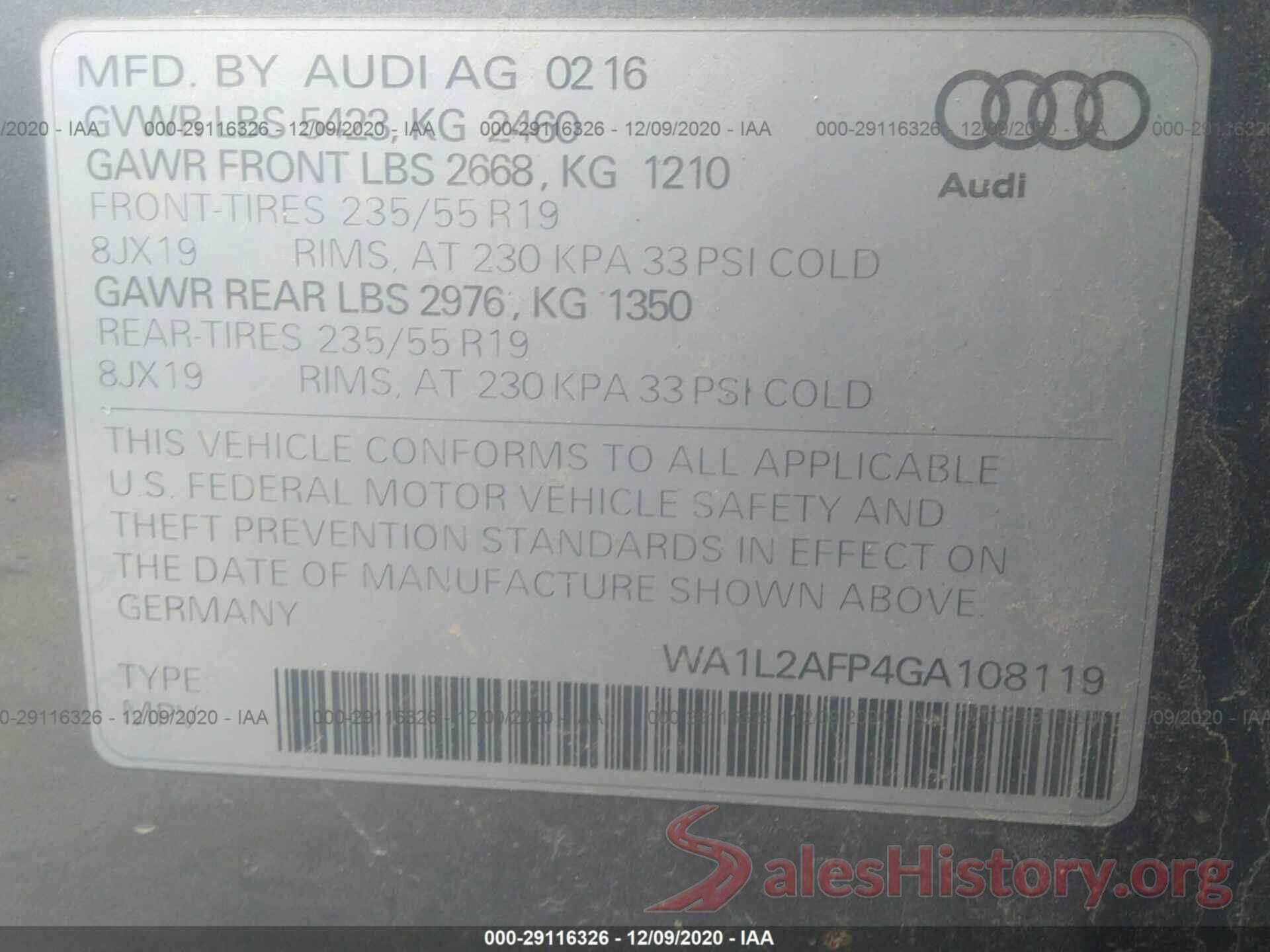 WA1L2AFP4GA108119 2016 AUDI Q5