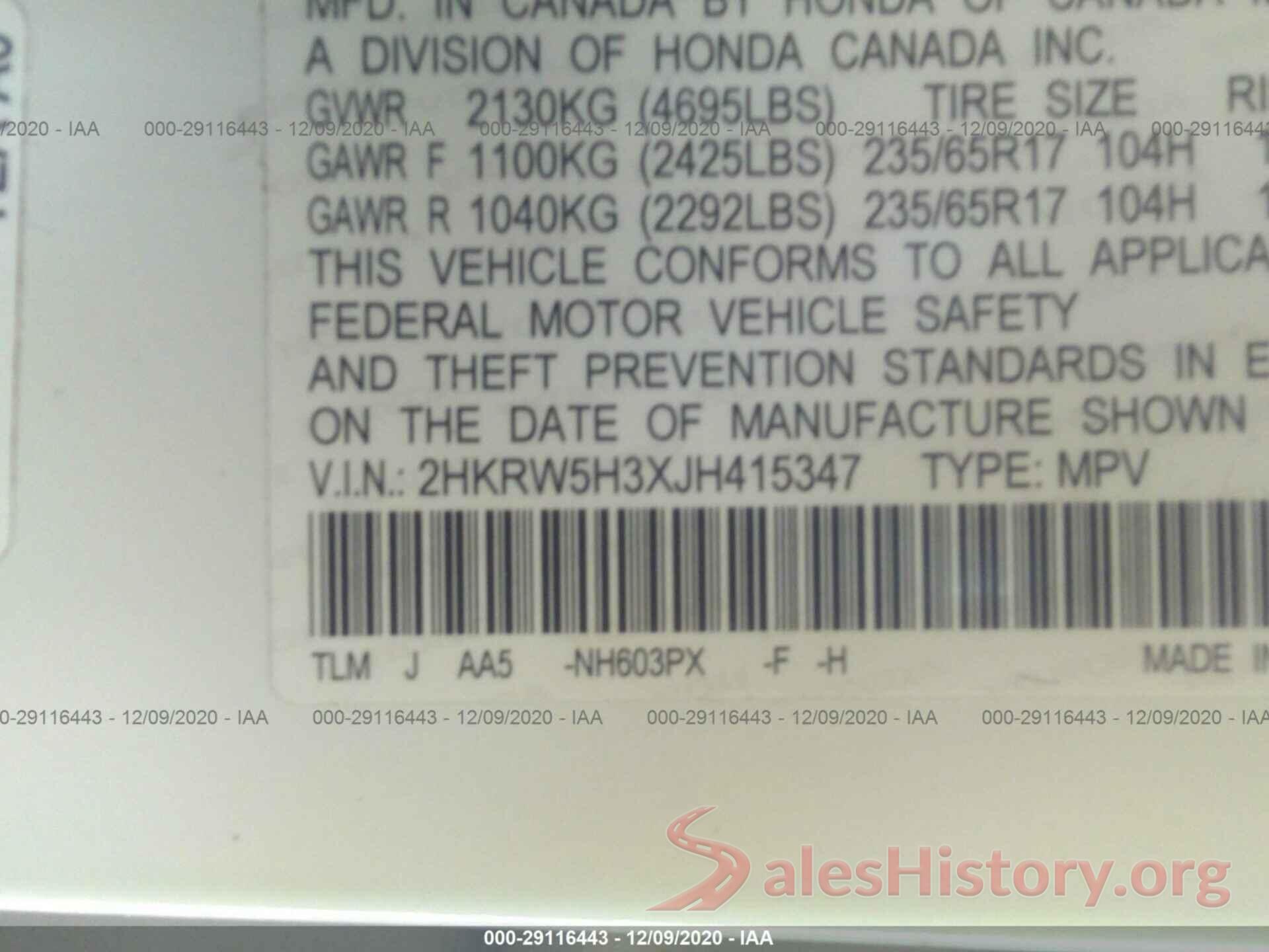 2HKRW5H3XJH415347 2018 HONDA CR-V