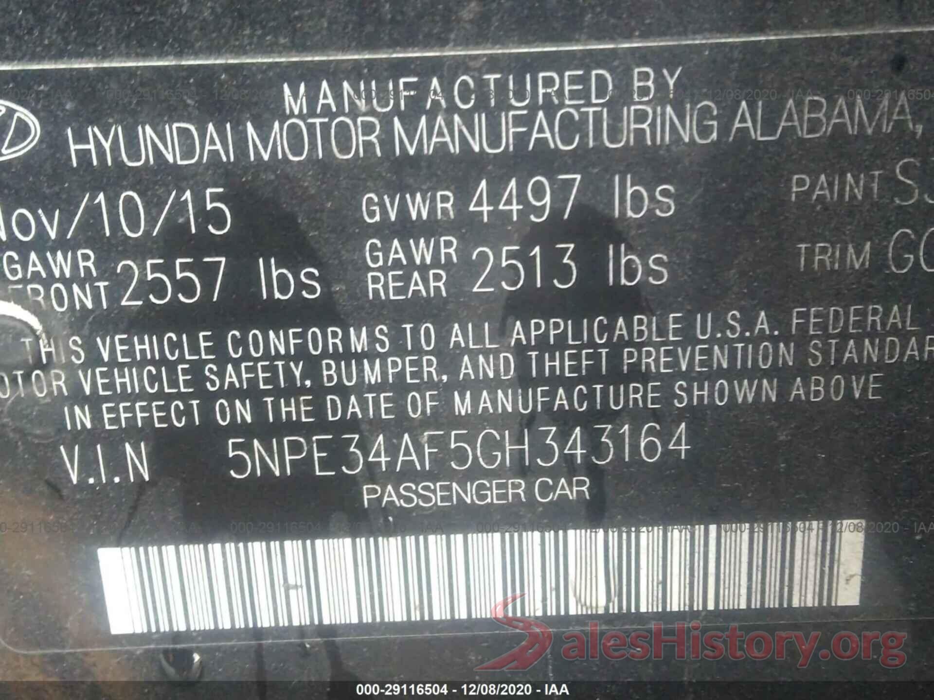 5NPE34AF5GH343164 2016 HYUNDAI SONATA