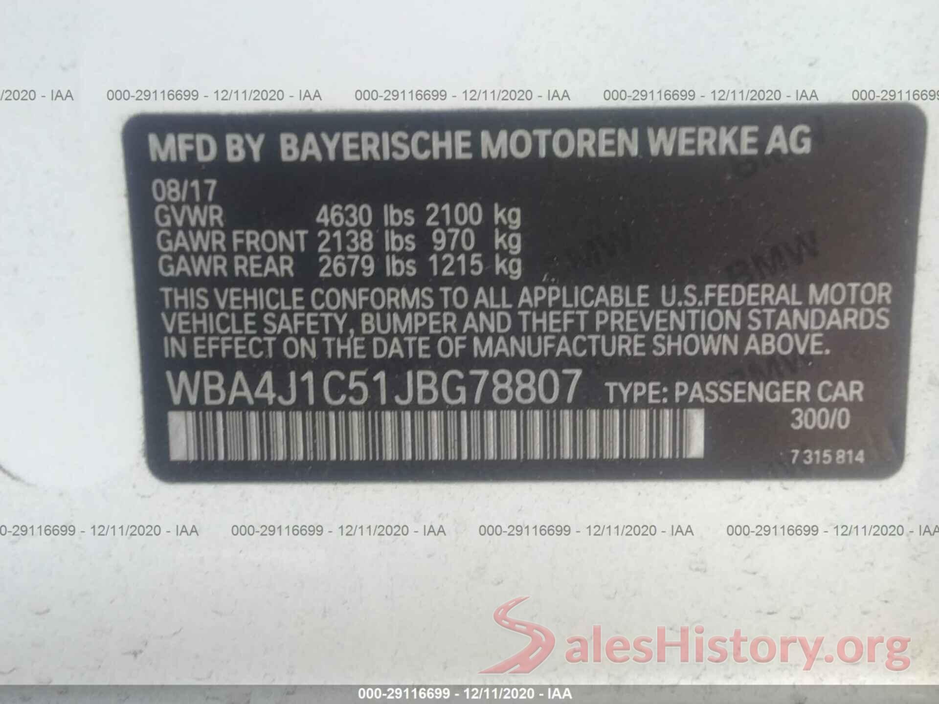 WBA4J1C51JBG78807 2018 BMW 4 SERIES