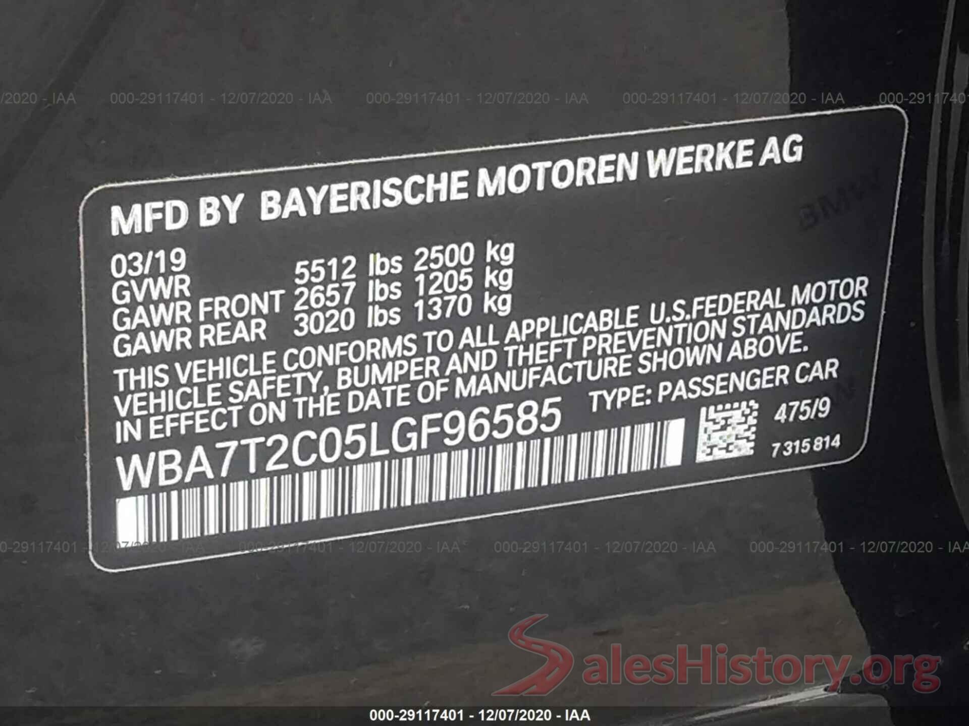 WBA7T2C05LGF96585 2020 BMW 7 SERIES