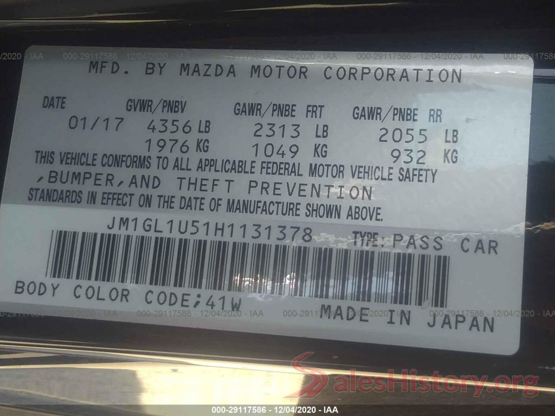 JM1GL1U51H1131378 2017 MAZDA MAZDA6