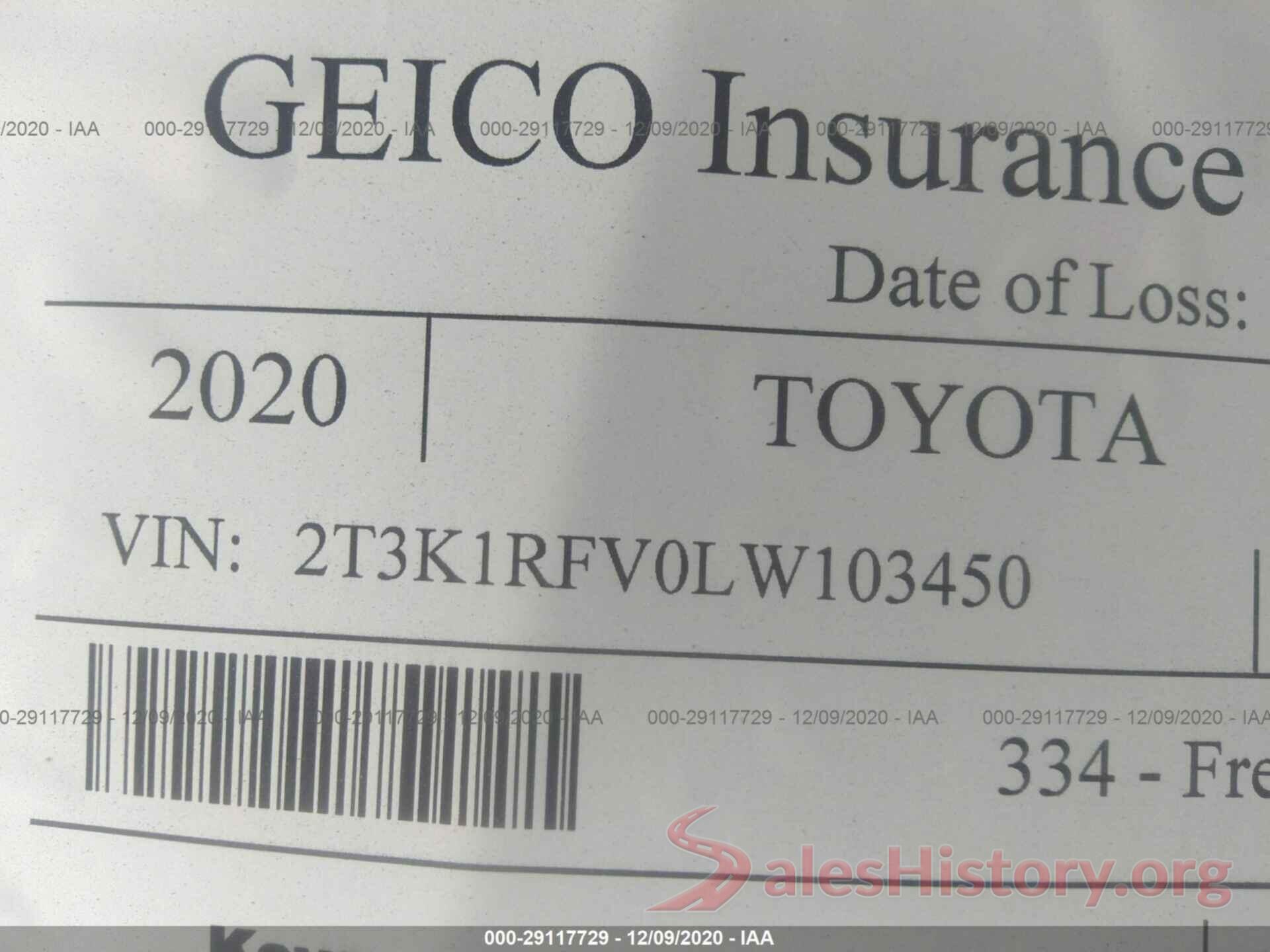 2T3K1RFV0LW103450 2020 TOYOTA RAV4