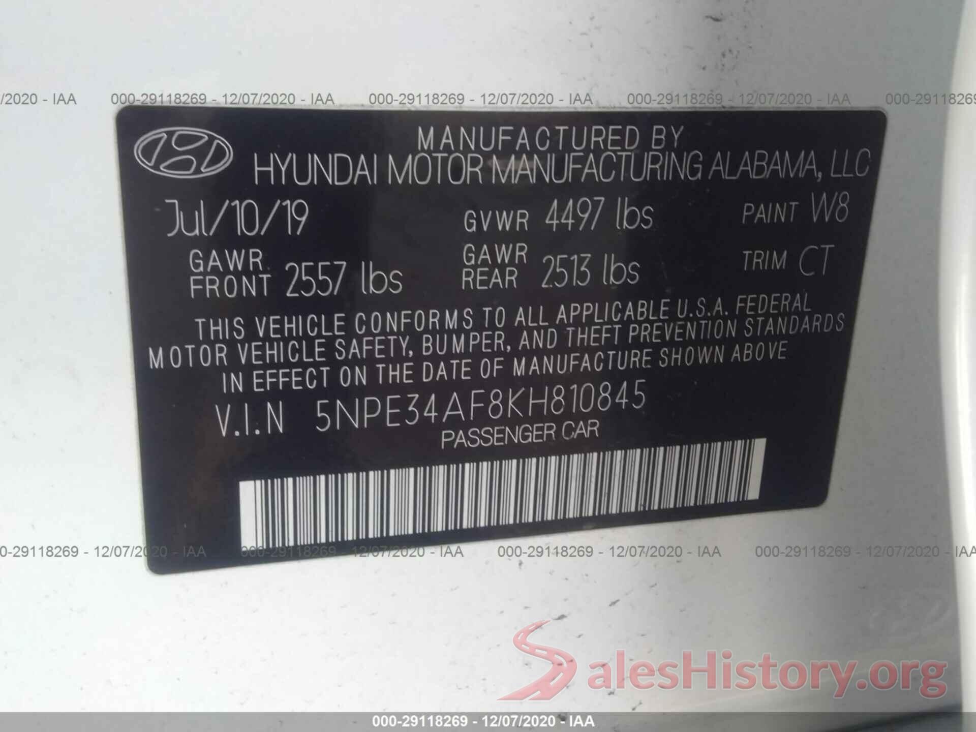 5NPE34AF8KH810845 2019 HYUNDAI SONATA