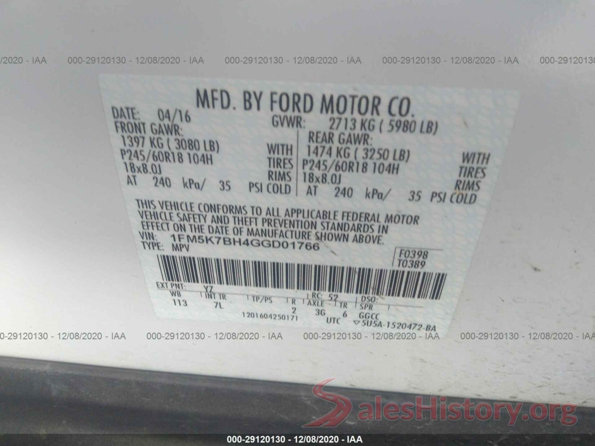 1FM5K7BH4GGD01766 2016 FORD EXPLORER