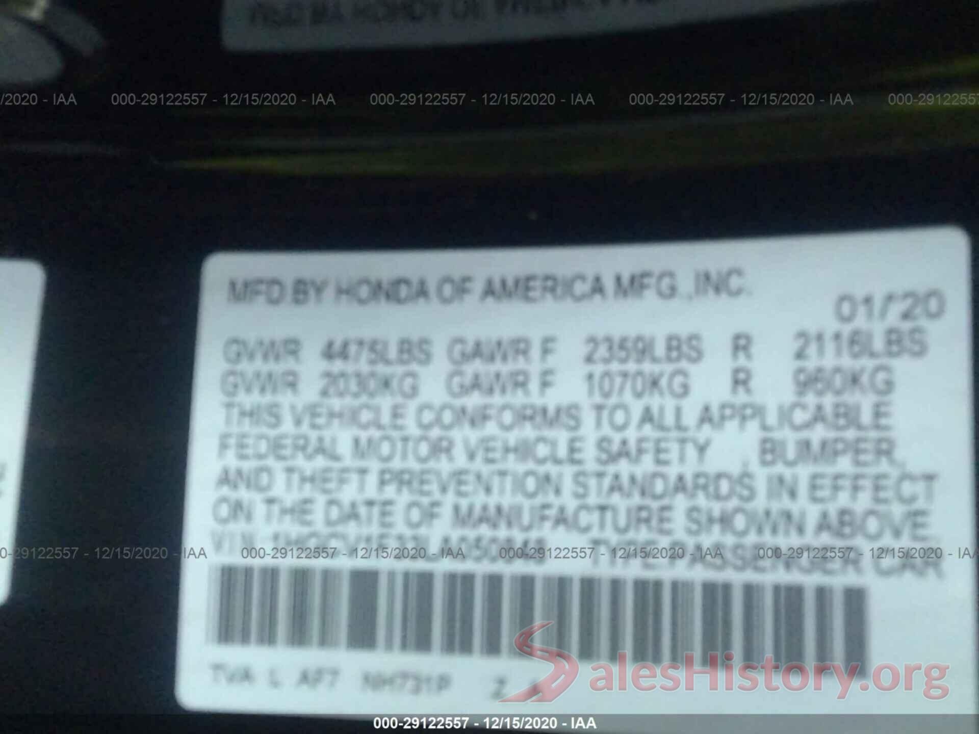 1HGCV1F33LA050848 2020 HONDA ACCORD SEDAN