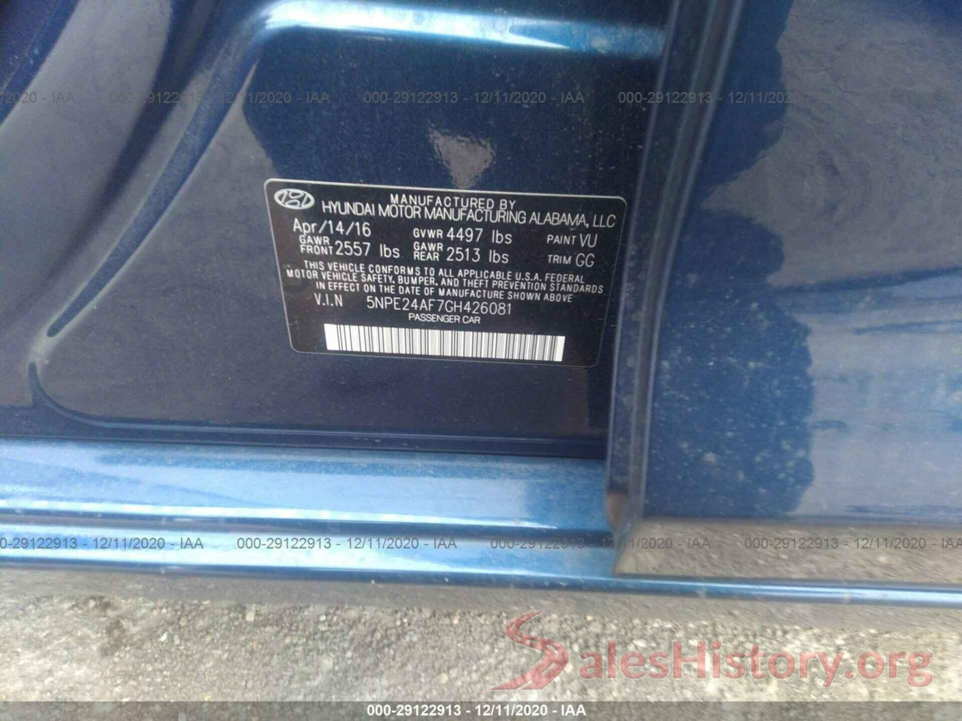 5NPE24AF7GH426081 2016 HYUNDAI SONATA