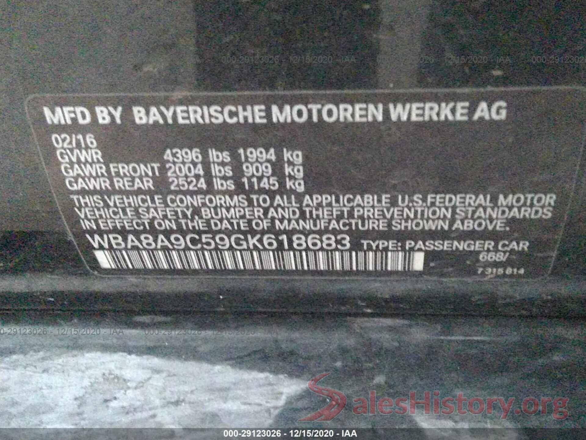 WBA8A9C59GK618683 2016 BMW 3 SERIES