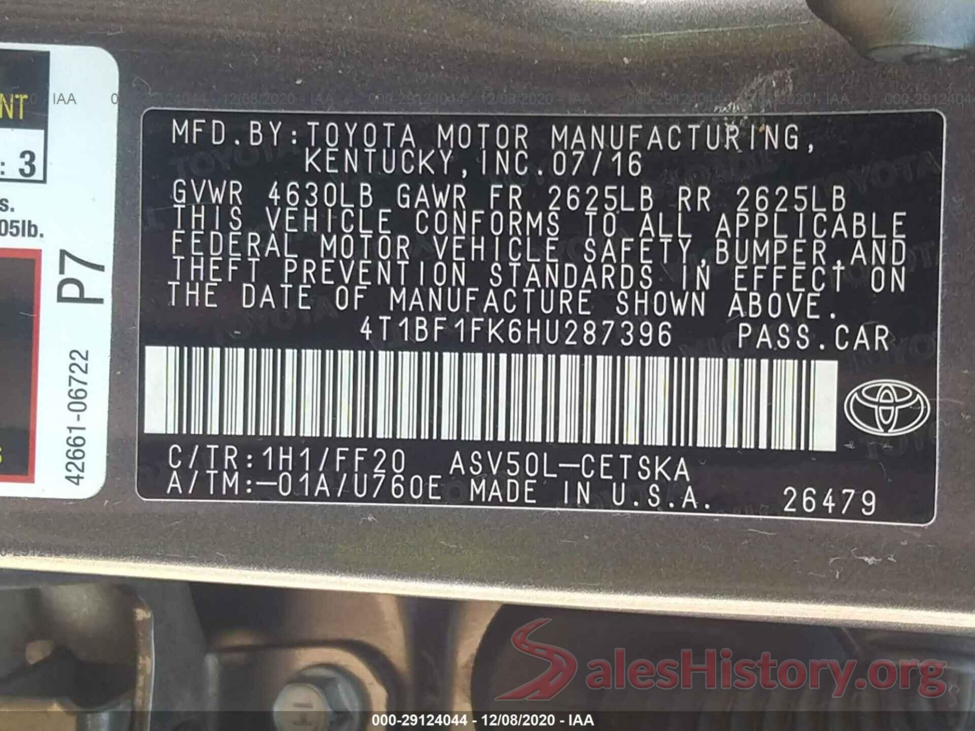 4T1BF1FK6HU287396 2017 TOYOTA CAMRY