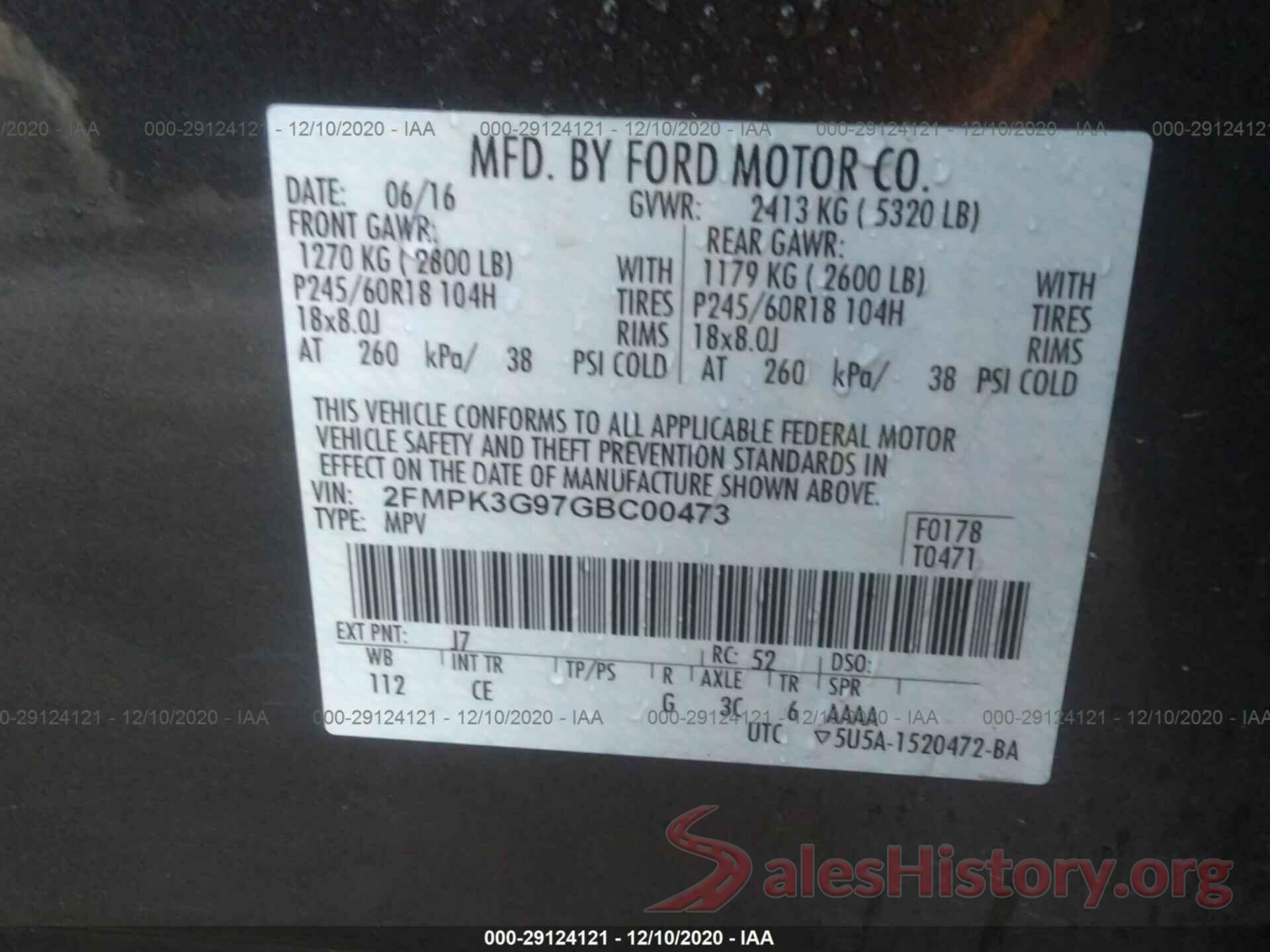 2FMPK3G97GBC00473 2016 FORD EDGE