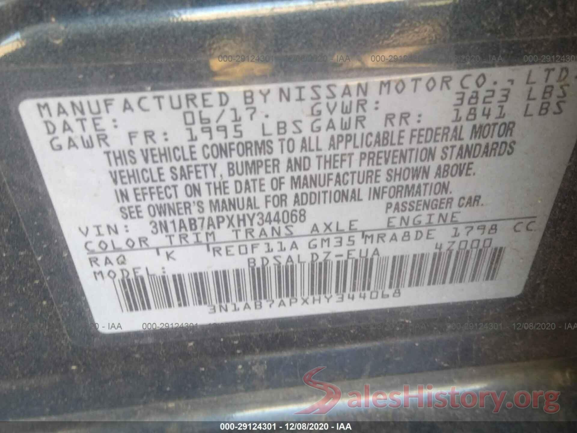 3N1AB7APXHY344068 2017 NISSAN SENTRA