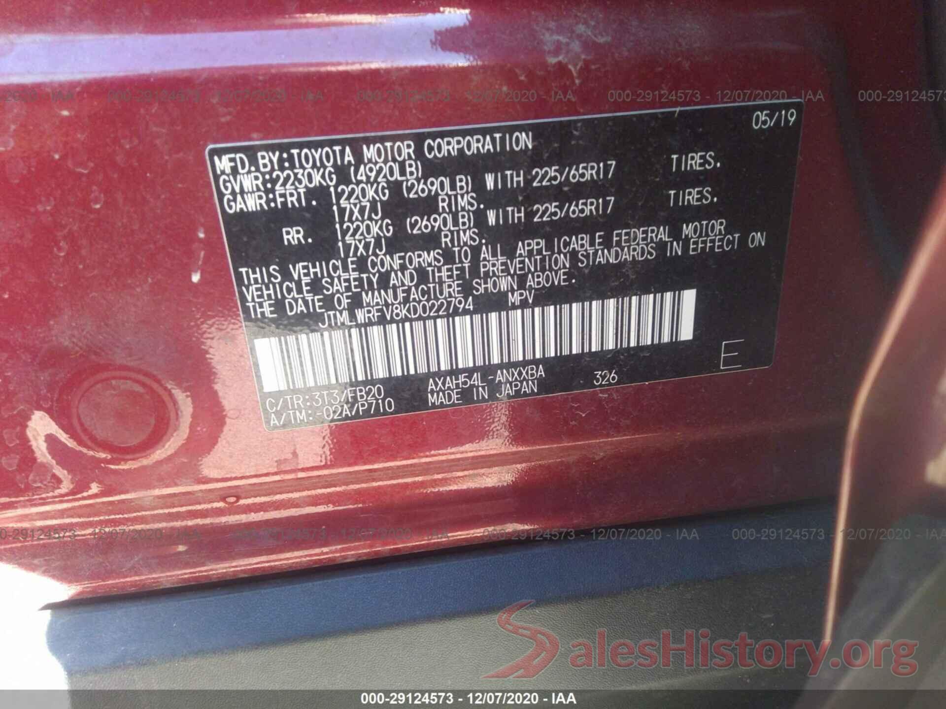 JTMLWRFV8KD022794 2019 TOYOTA RAV4