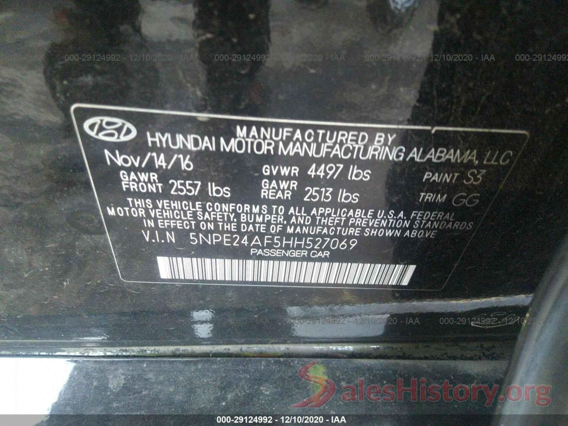 5NPE24AF5HH527069 2017 HYUNDAI SONATA