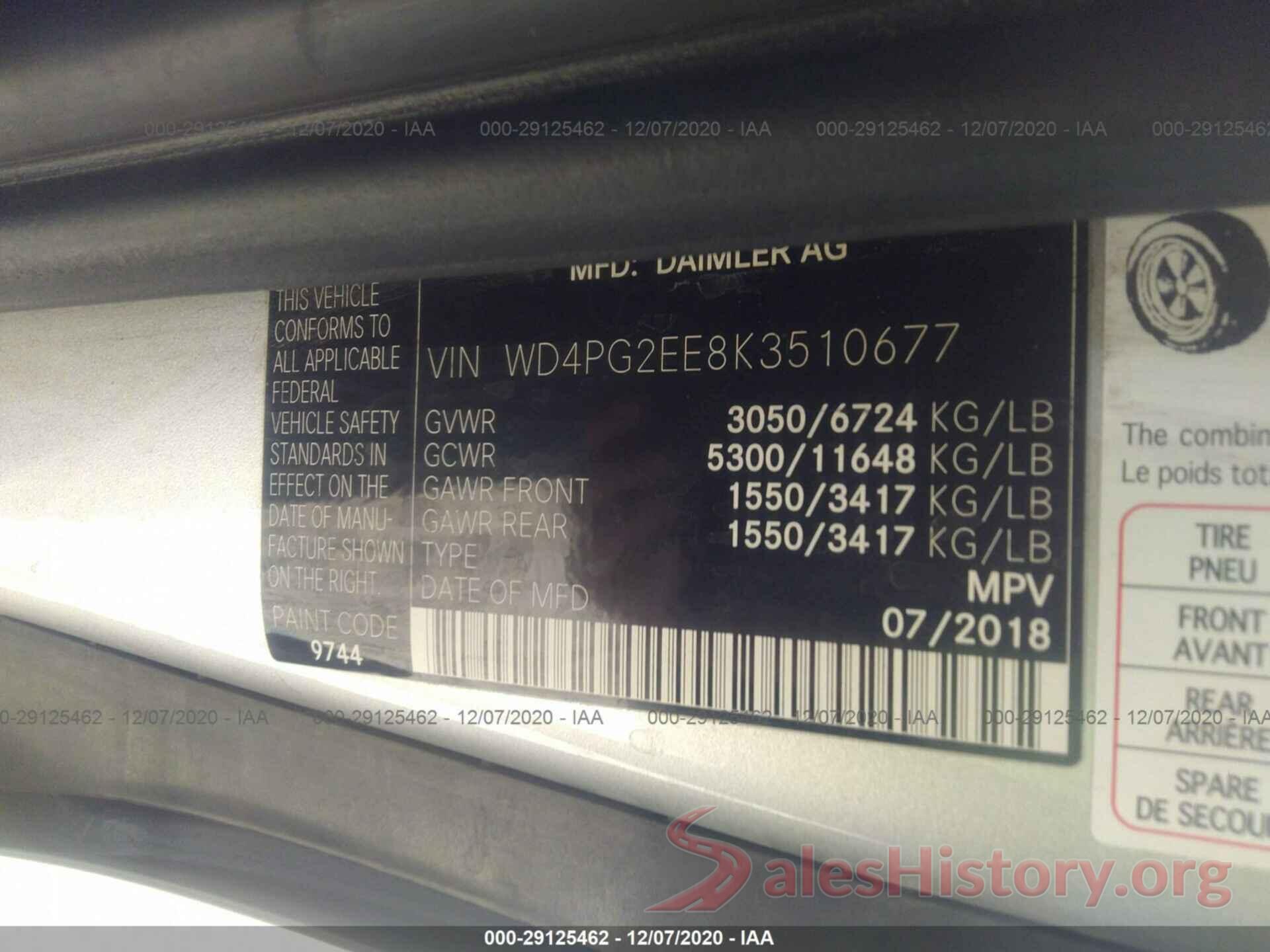 WD4PG2EE8K3510677 2019 MERCEDES-BENZ METRIS PASSENGER VAN