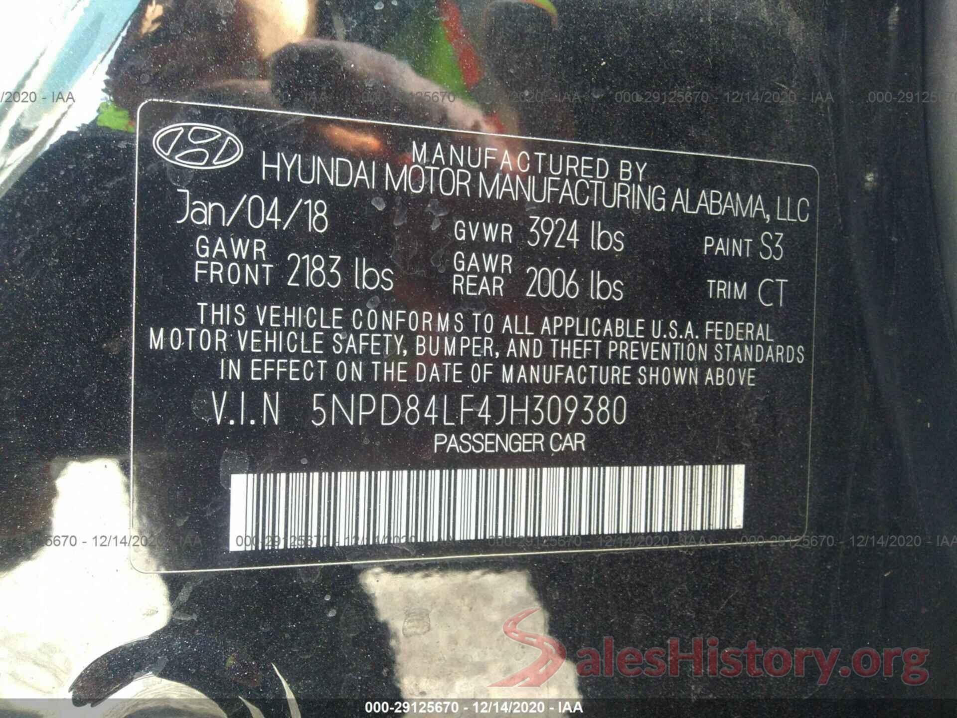 5NPD84LF4JH309380 2018 HYUNDAI ELANTRA