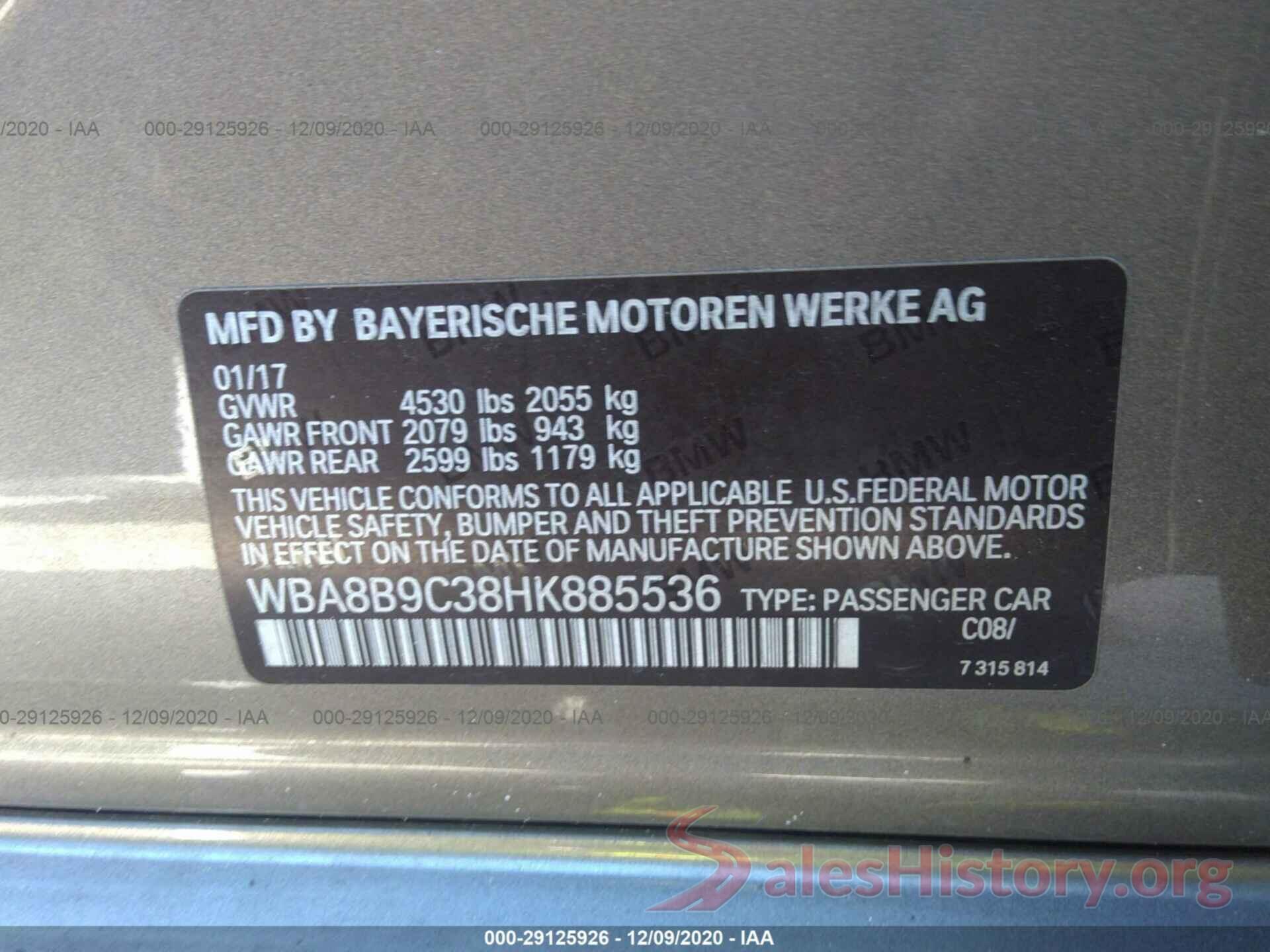 WBA8B9C38HK885536 2017 BMW 3 SERIES