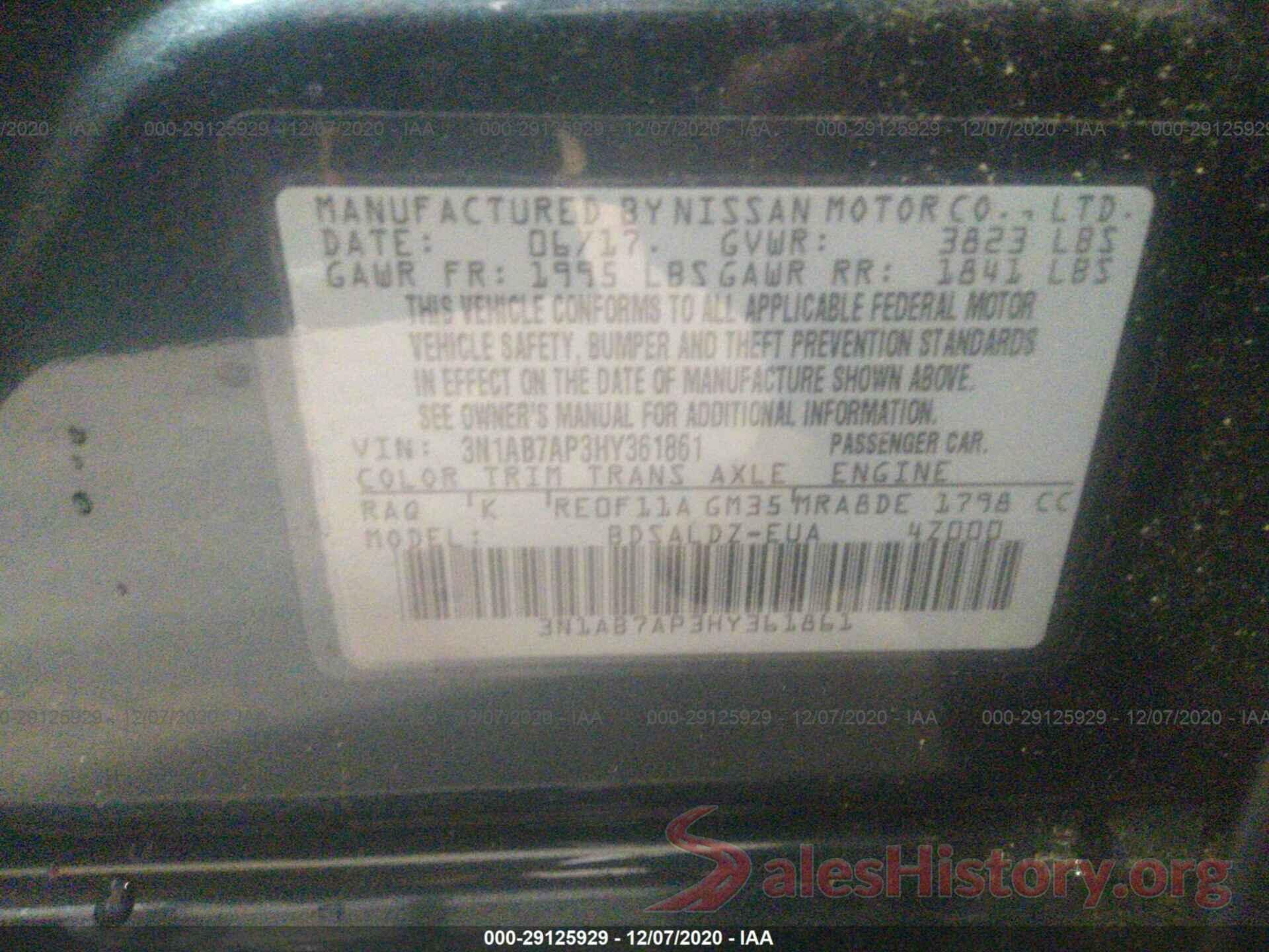 3N1AB7AP3HY361861 2017 NISSAN SENTRA