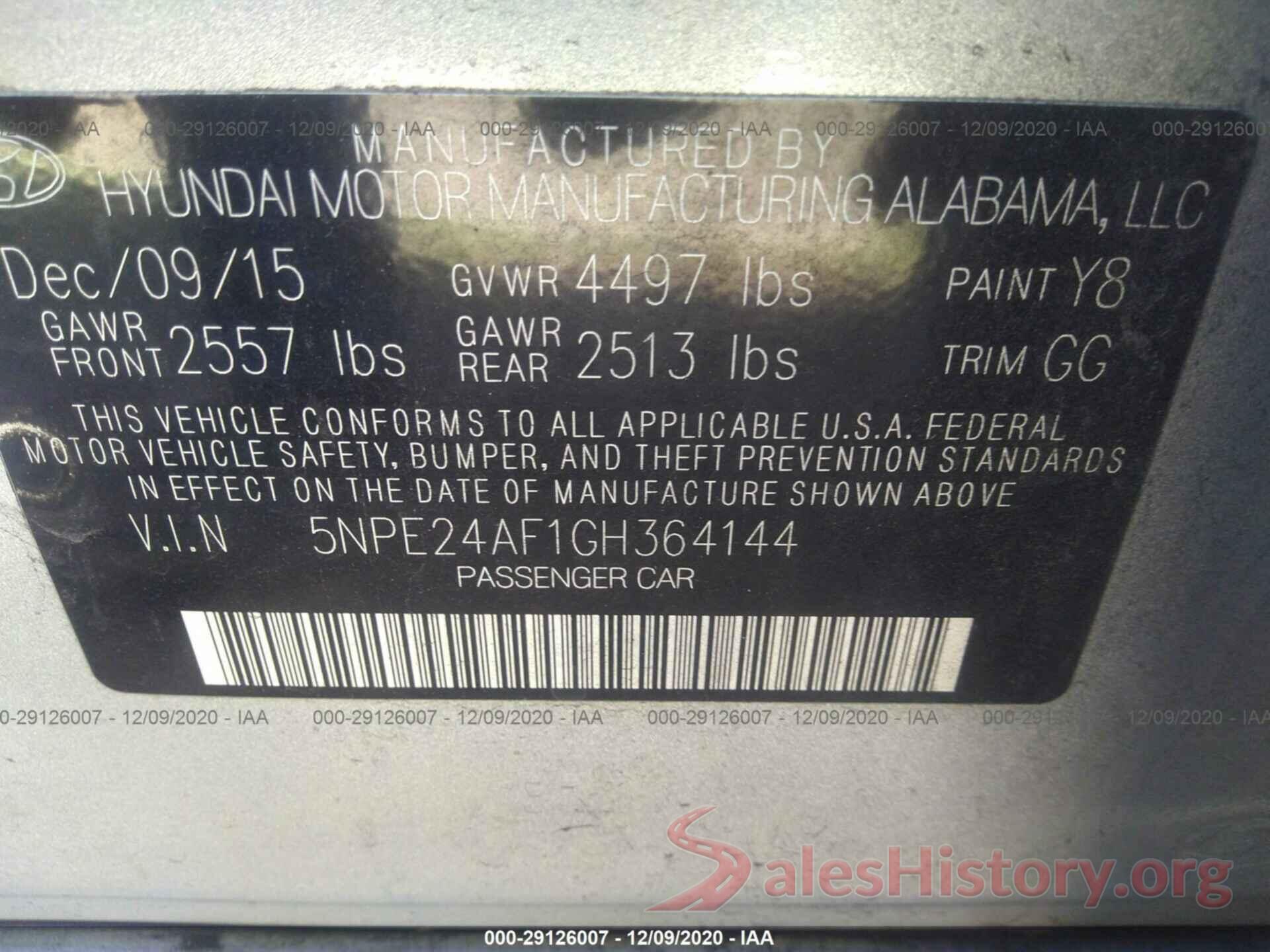 5NPE24AF1GH364144 2016 HYUNDAI SONATA