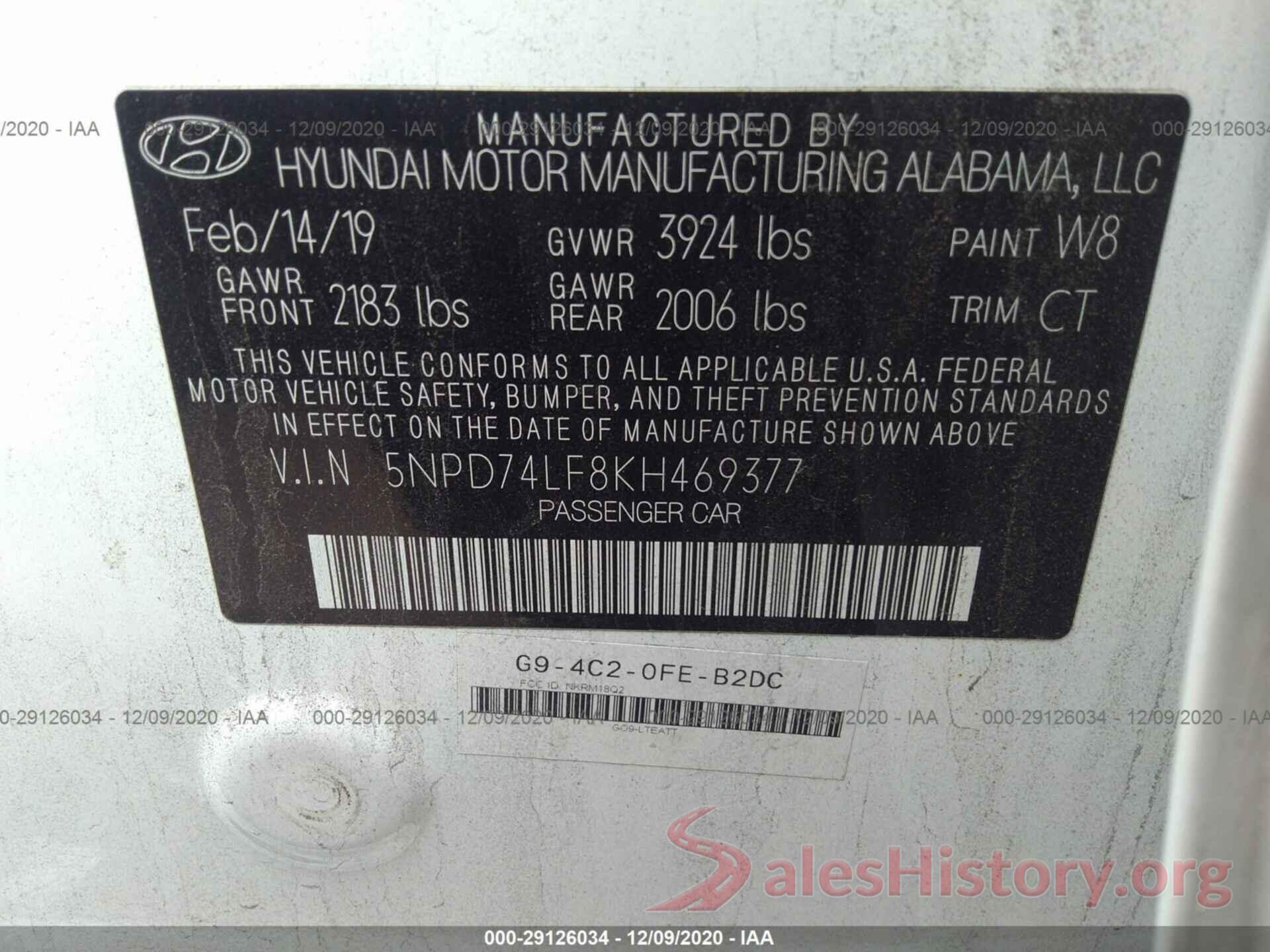 5NPD74LF8KH469377 2019 HYUNDAI ELANTRA