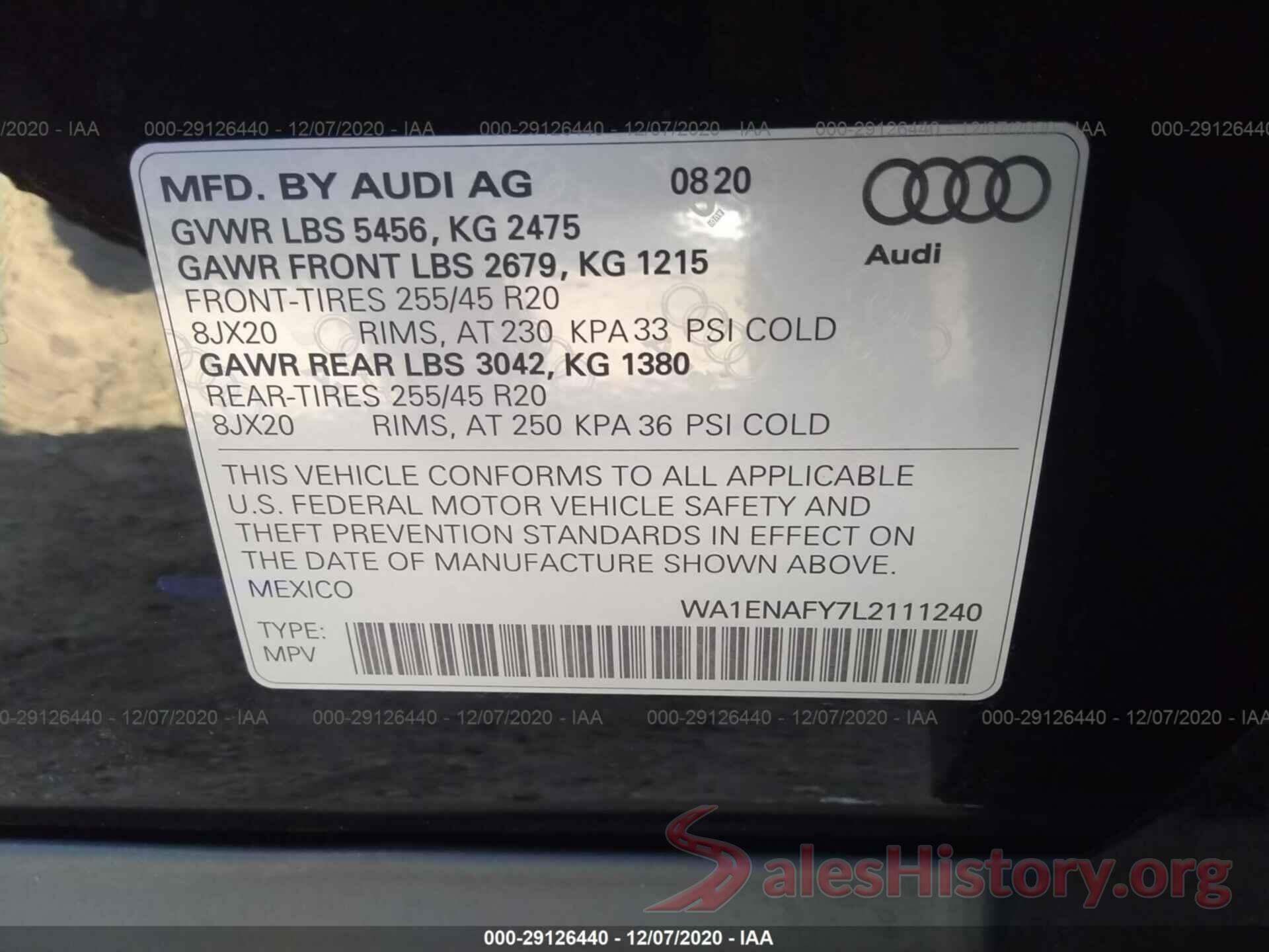 WA1ENAFY7L2111240 2020 AUDI Q5