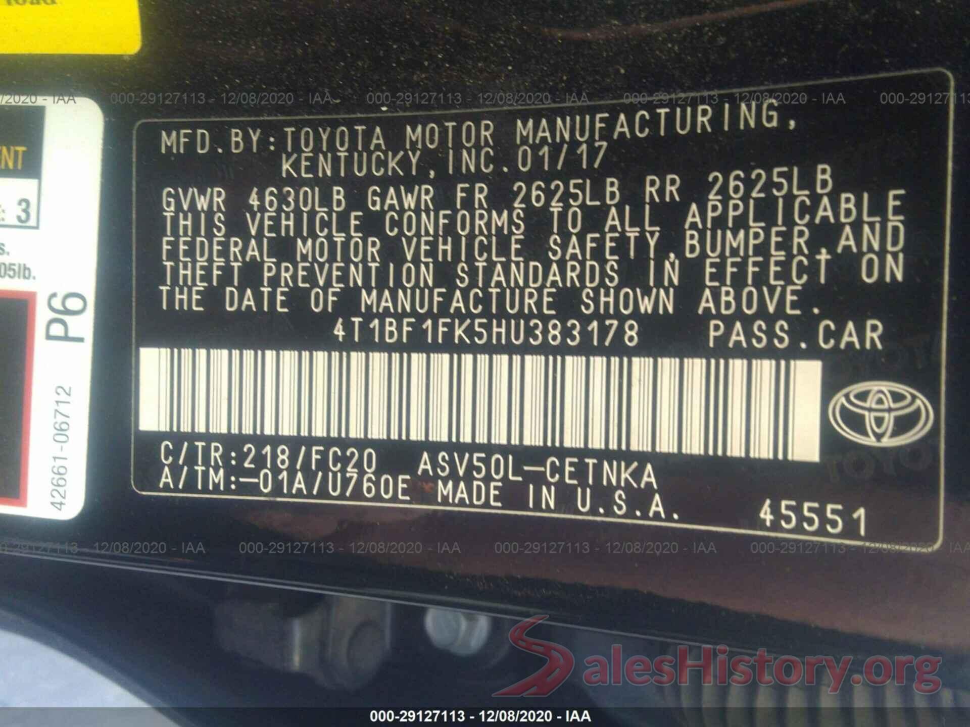 4T1BF1FK5HU383178 2017 TOYOTA CAMRY