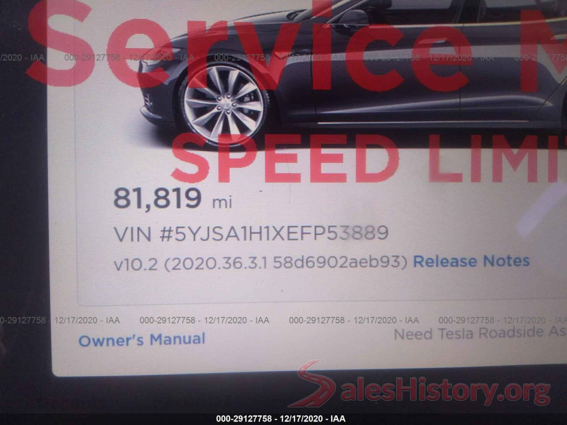 5YJSA1H1XEFP53889 2014 TESLA MODEL S