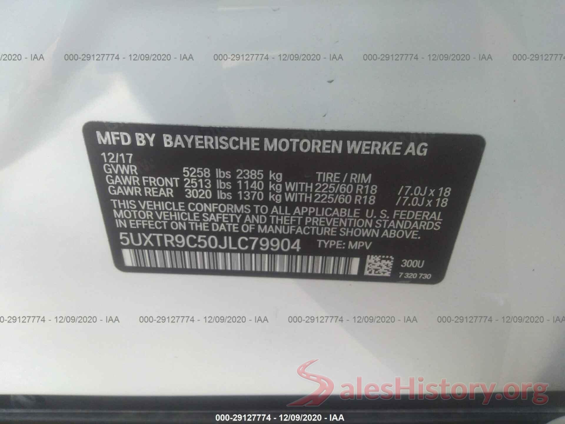 5UXTR9C50JLC79904 2018 BMW X3