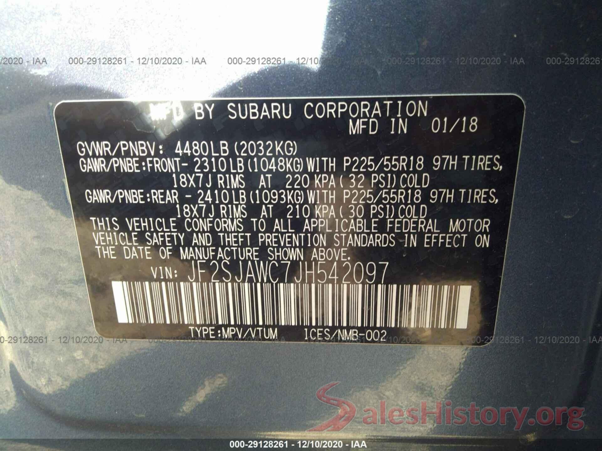 JF2SJAWC7JH542097 2018 SUBARU FORESTER