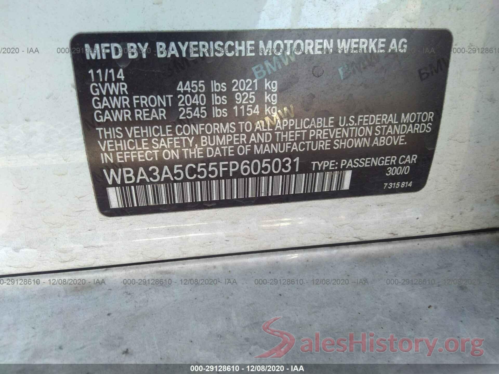 WBA3A5C55FP605031 2015 BMW 3 SERIES