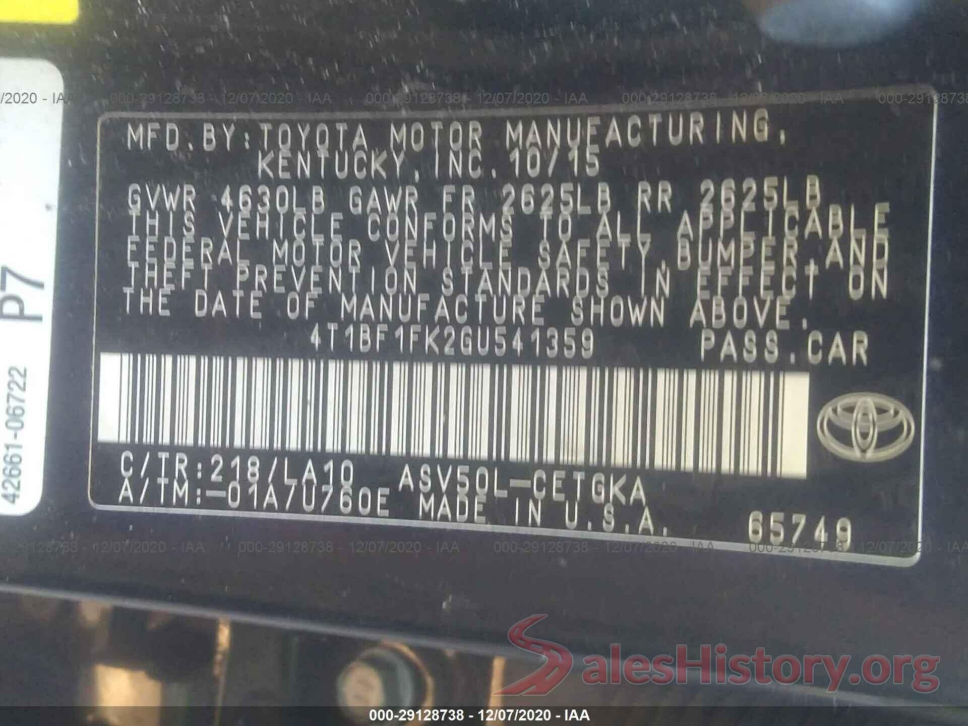 4T1BF1FK2GU541359 2016 TOYOTA CAMRY