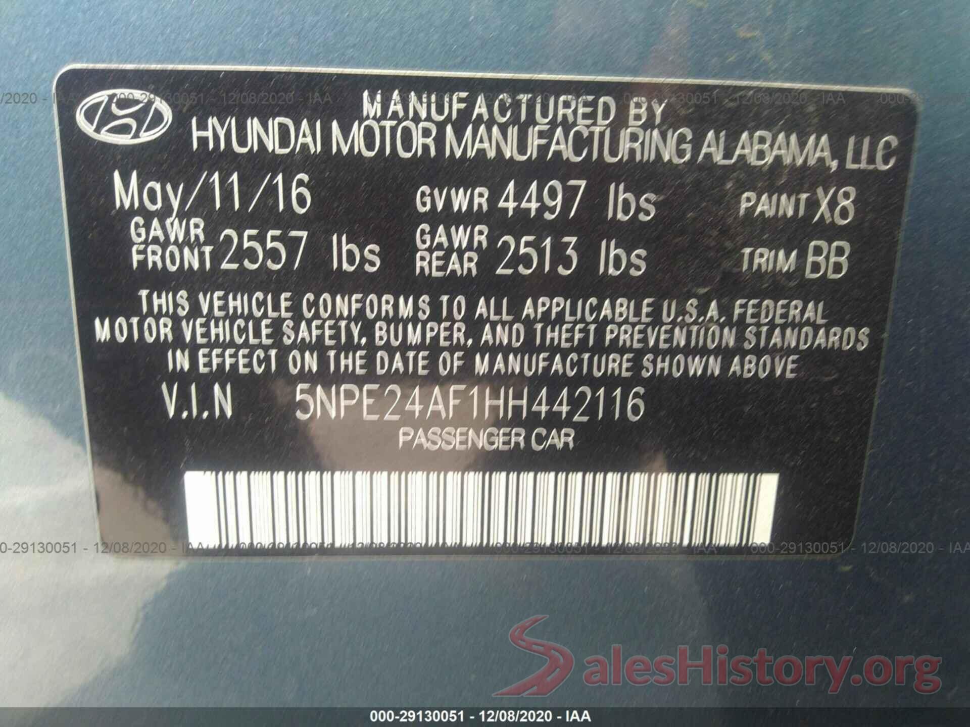 5NPE24AF1HH442116 2017 HYUNDAI SONATA